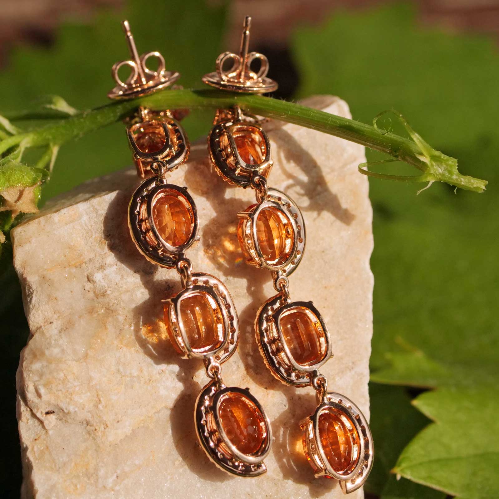 Seltene Mandarin Granat Brillant Chandelier Ohrhänger  750er Rosegold 14.85 ct 0.76 ct Ausnahmefarbe Fanta Orange 