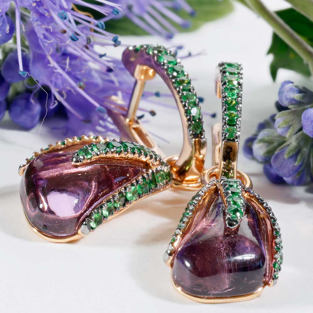 Amethyst Tsavorith Ohrhänger 750er Rosegold ausgefallen besonders 5.5 ct 0.79 ct
