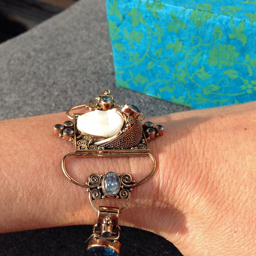 Armband und Anhänger, Beschützer und Wächter, Bein, Topas,Citrin,Peridot, Silber/rosevergoldet