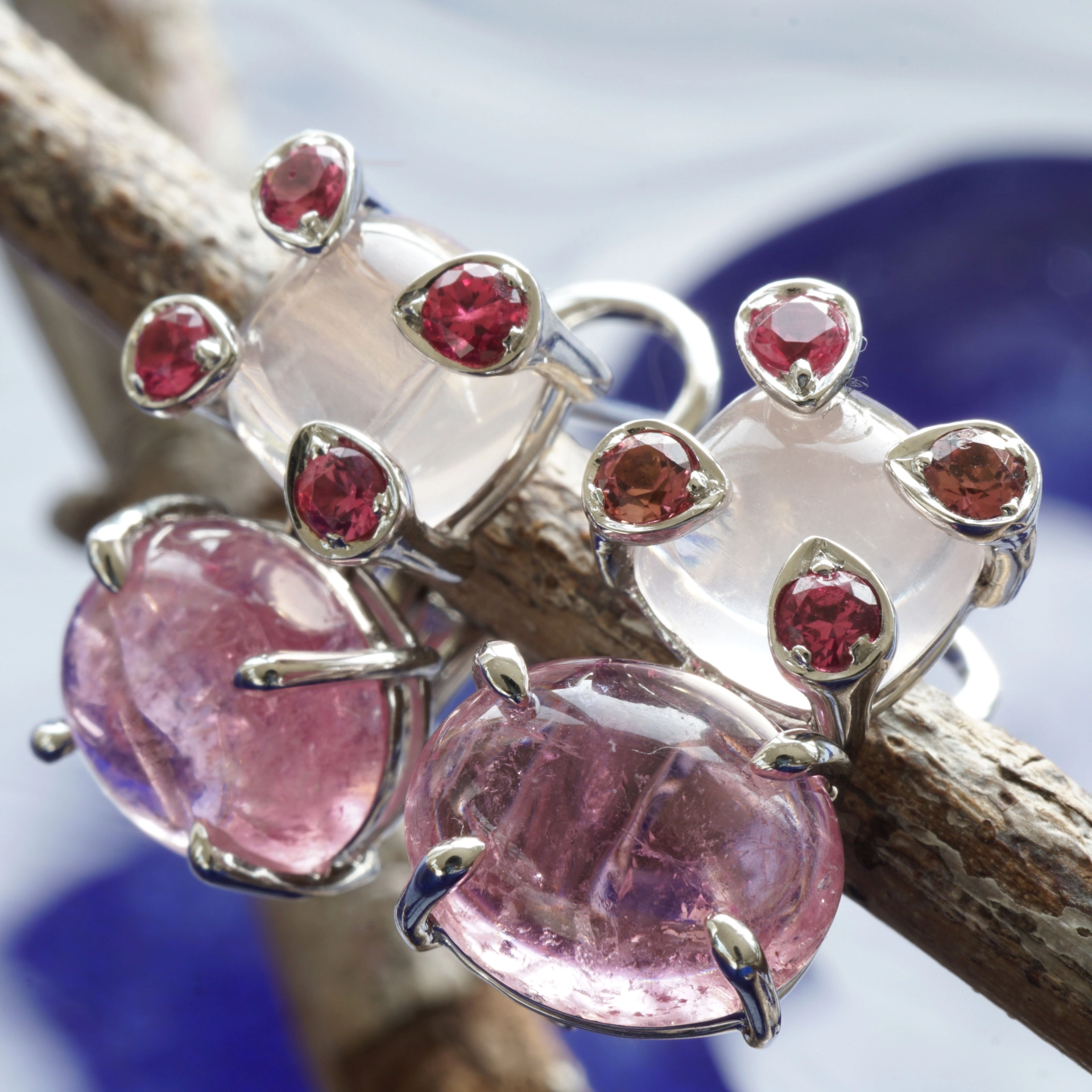 Spinell Turmalin Mondstein Ohrstecker Clip 750er Weissgold  ....happy pinkness