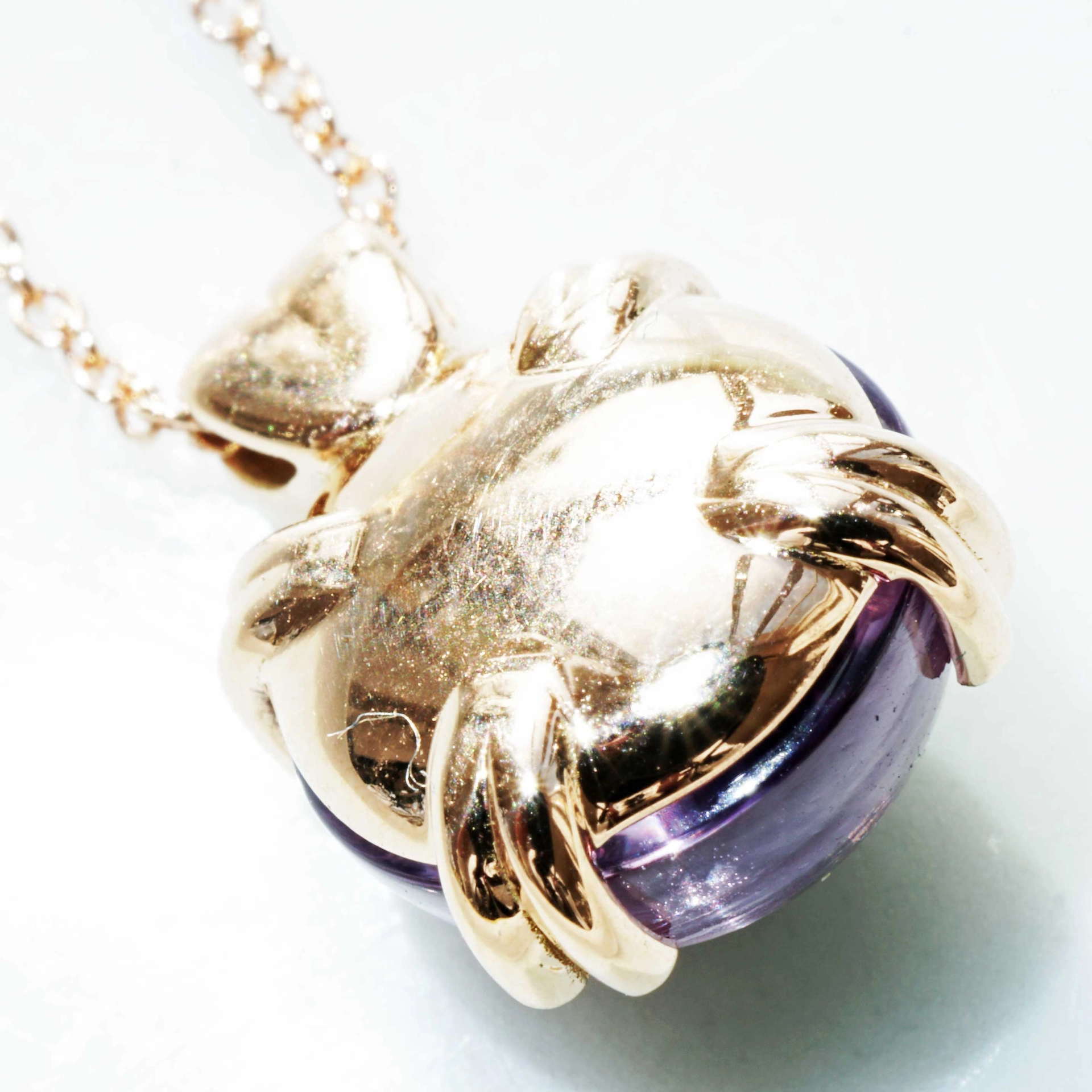 Amethyst Tsavorith Anhänger mit Kette 750er Rosegold...Bubbles..runde Edelstein Cabochons zum Verlie