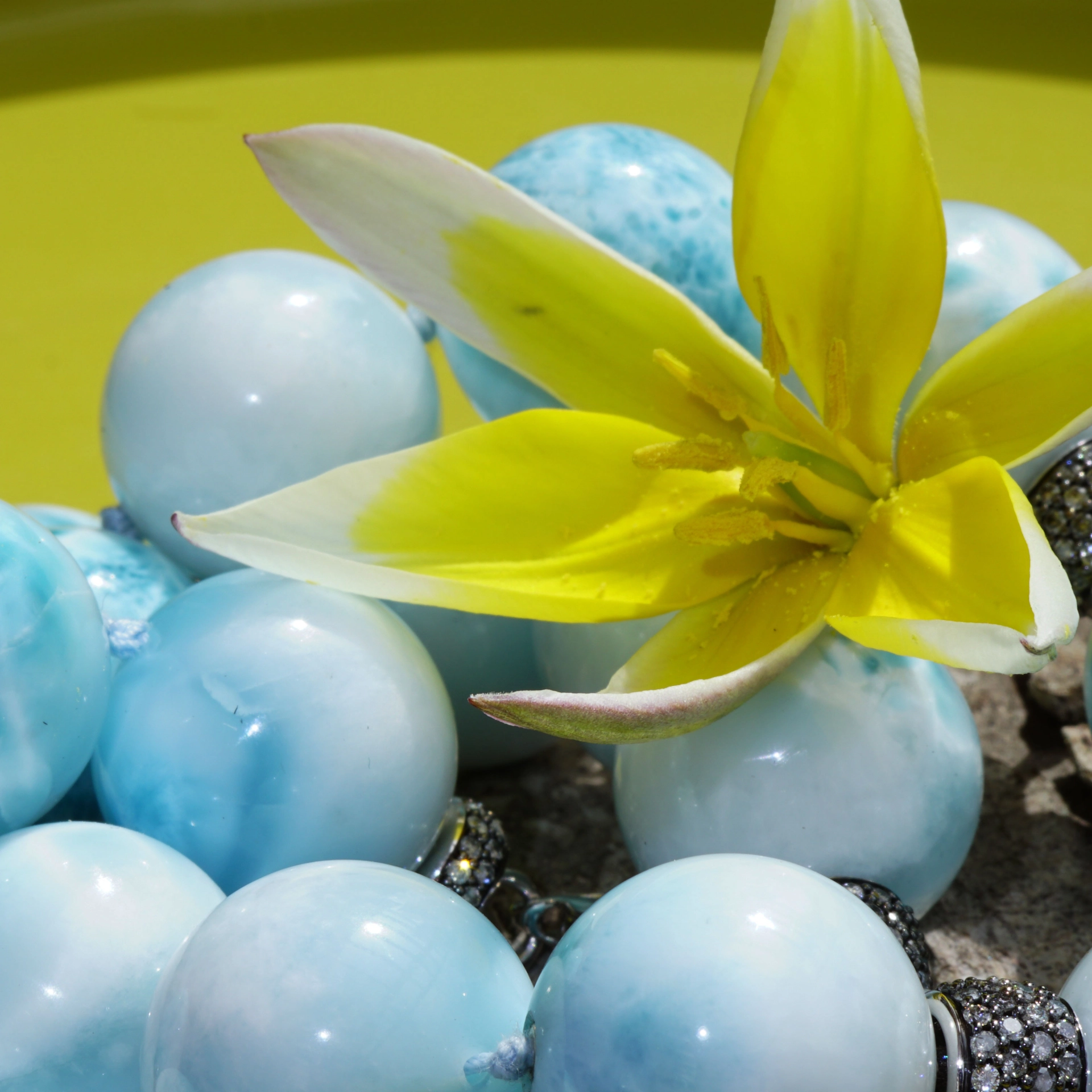 Larimar Brillant Collier 750er Weissgold..ein gigantisches Collier...20 mm Kugeln in AAA