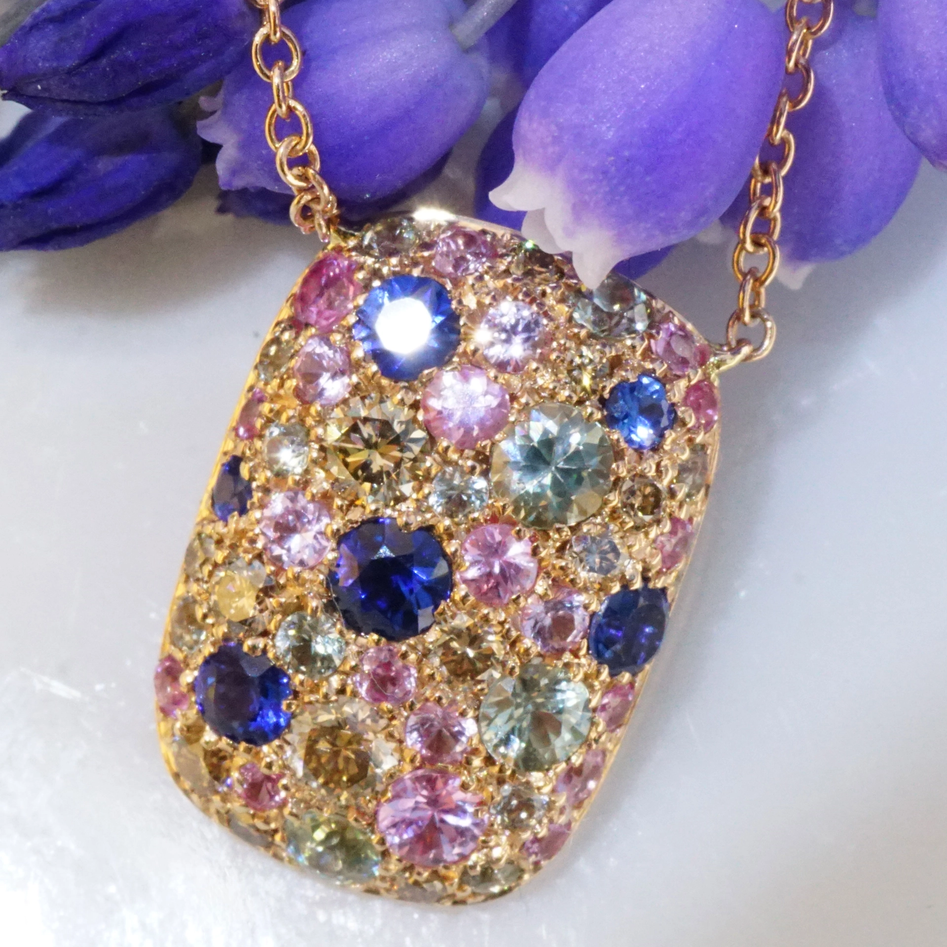 Saphir Brillant Collier 750er Rosegold...paradiesische Dreierlei Pastellfarben...1.06 0.26 ct-