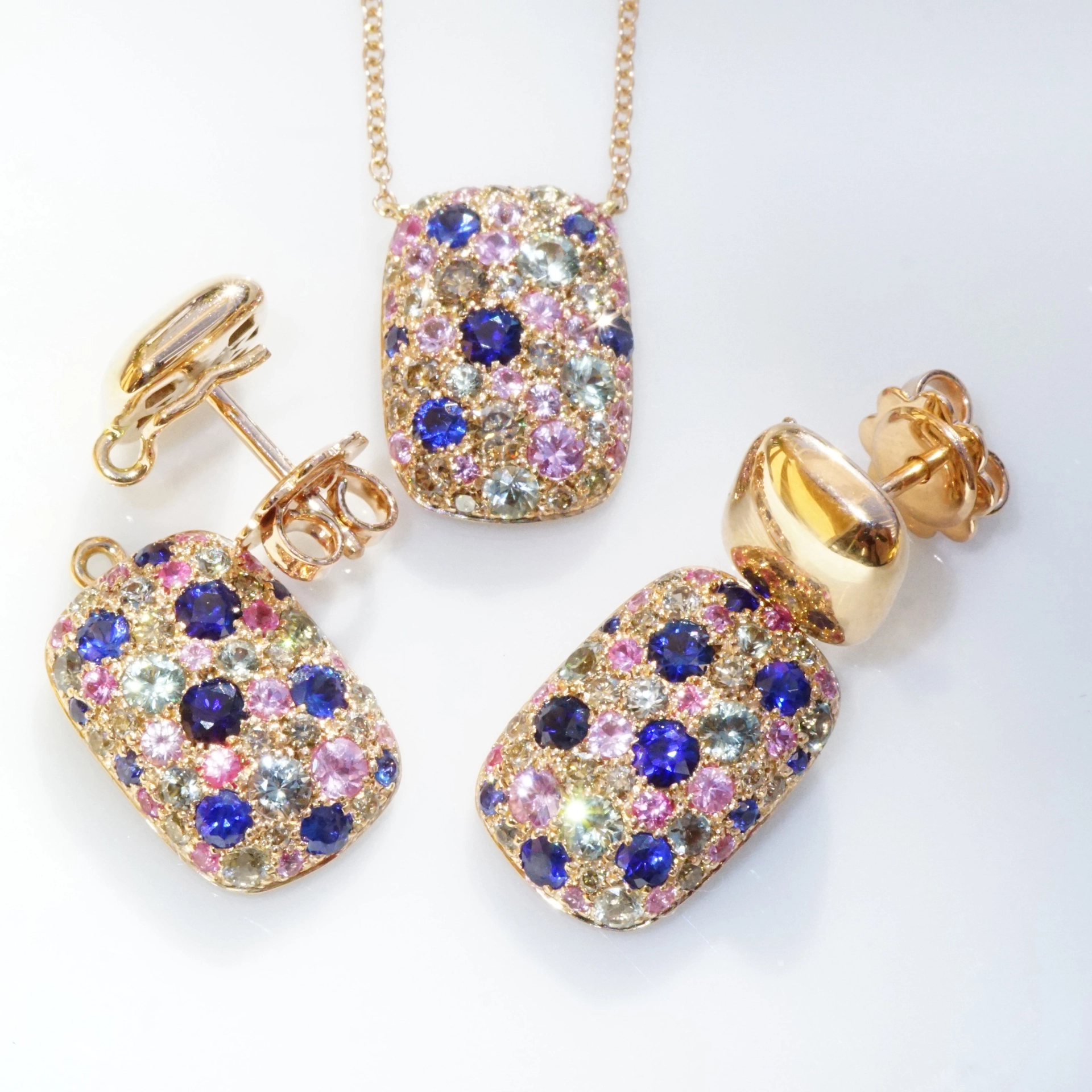 Saphir Brillant Ohrstecker 750er Rosegold...paradiesisches Dreierlei in Pastellfarben 2.54 ct 0.22 c
