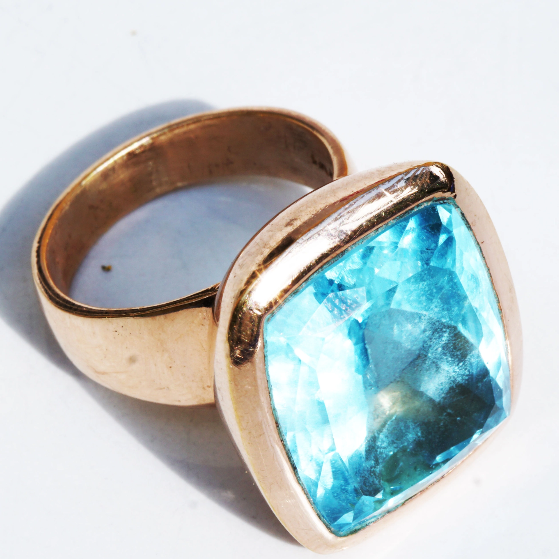 Blautopas Ring rosevergoldet 925er Silber XL Ring im moderen Stil 29 ct