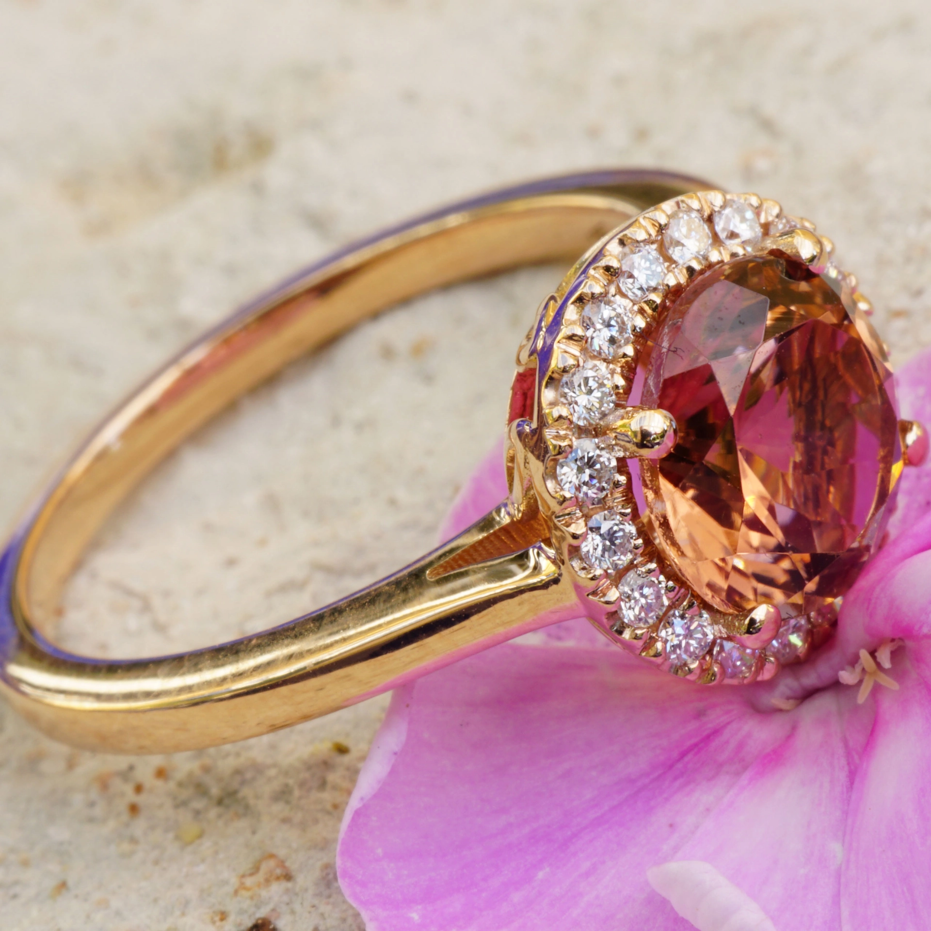 Turmalin Brillant Ring 750er Rosegold 1.90 0.18 ct designed in Valenza rose-cognac AAA