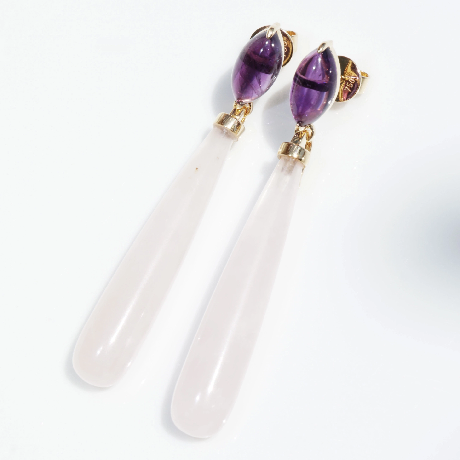 Rosenquarz Amethyst Ohrhänger 750er Gelbgold...pink-violette Versuchung...aushängbare Pampel