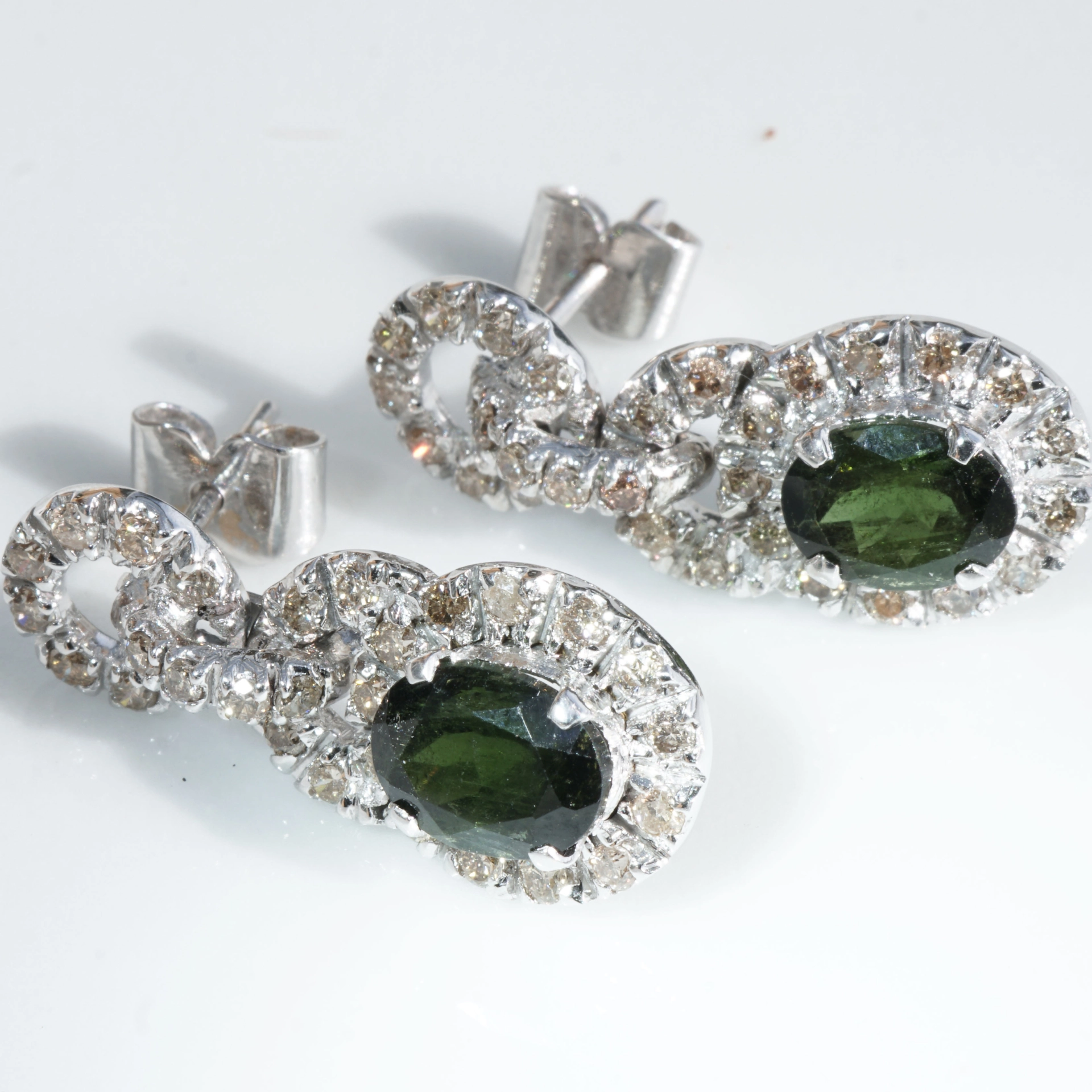 Turmalin Brillant Ohrhänger 1.20 ct in 585er Weissgold...Prachtschmuck