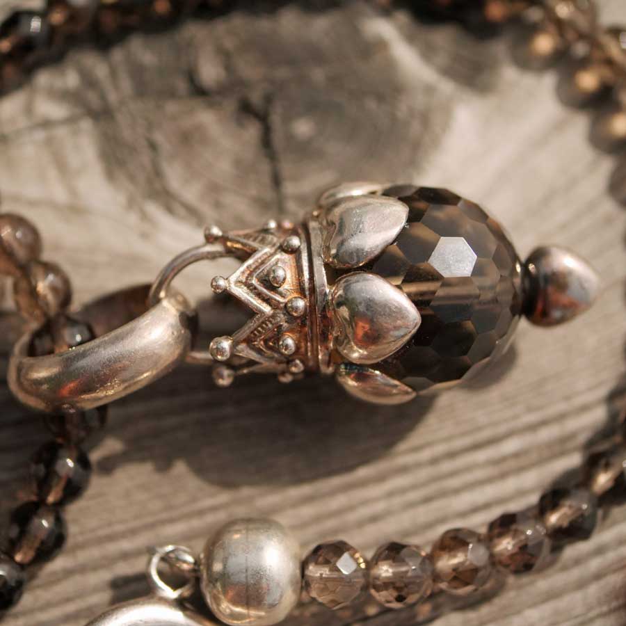 Chilango Rauchquarz Kette in 100 cm Länge mit tollen Crown Rauchquarz Anhänger 925er Silber