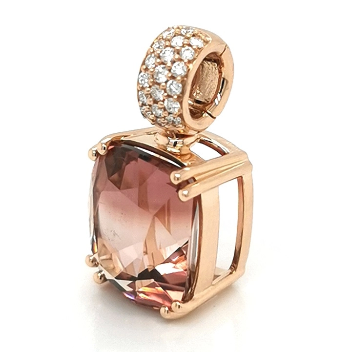 Turmalin Brillant Anhänger in 750er Roségold Sunset Beach Color 9.85 ct Afrika/Kongo