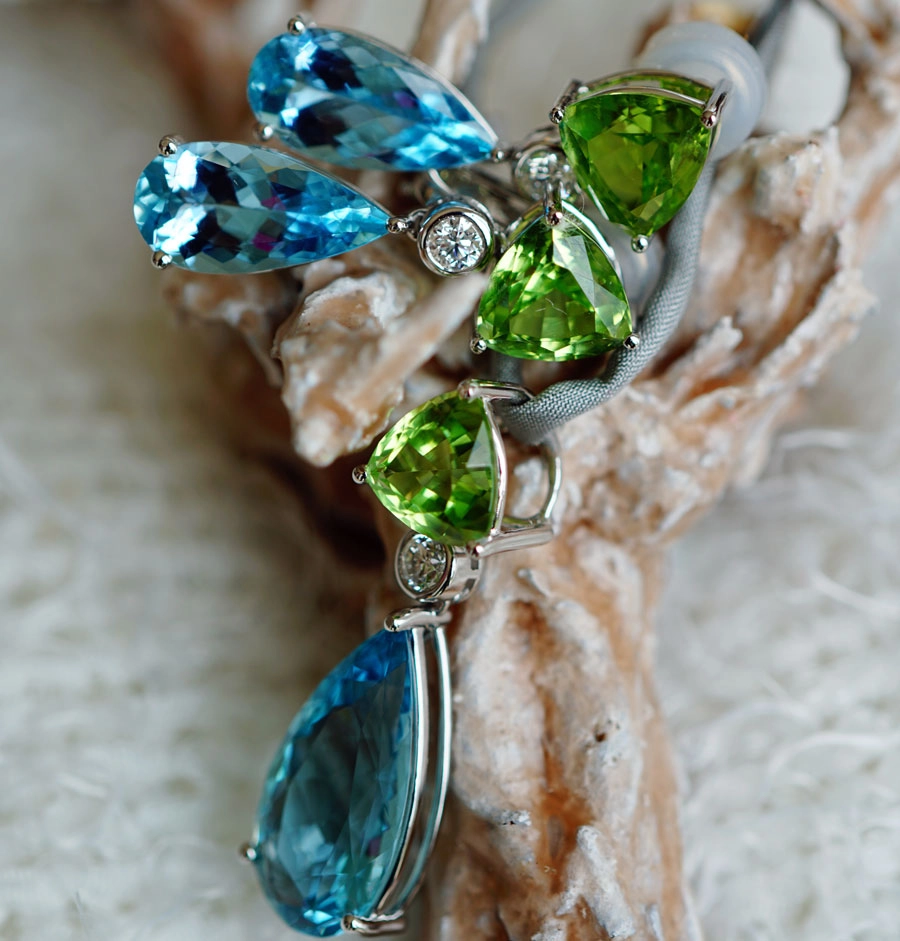 Mint Peridot Aquamarin Brillant Anhänger AAA+ Spitzenqualität Madagaskar 750er Weissgold