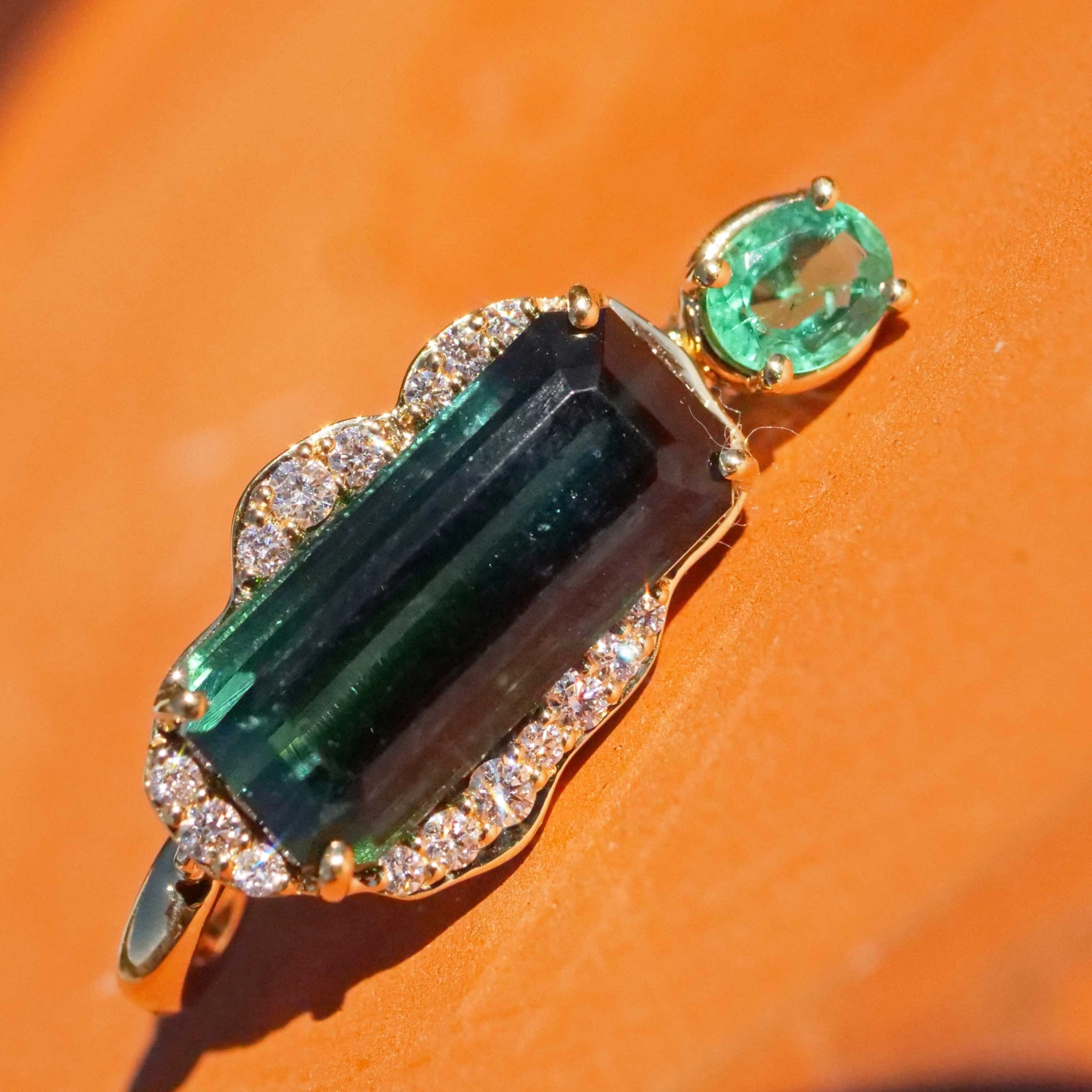 Turmalin Smaragd Anhänger 750er Gelbgold bicolor petrolblau-grün aus Afghanistan 5.30 ct ct