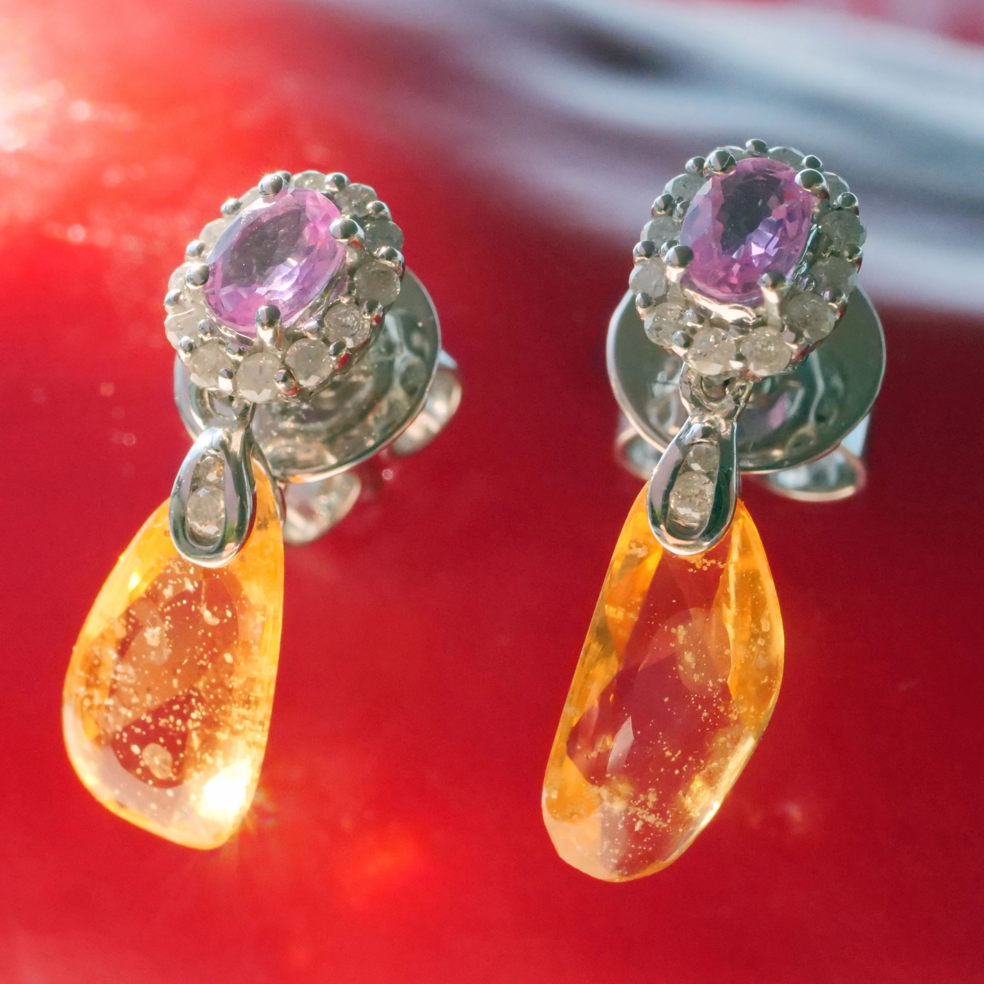 Pink-Gelbe-Saphir-Brillant-Ohrh-nger-750er-Gelbgold-P1101851 Pink Gelbe Sugarloaf Saphir Brillant Ohrhänger 750er Gelbgold..außergewöhnliche Formen und Farben..g