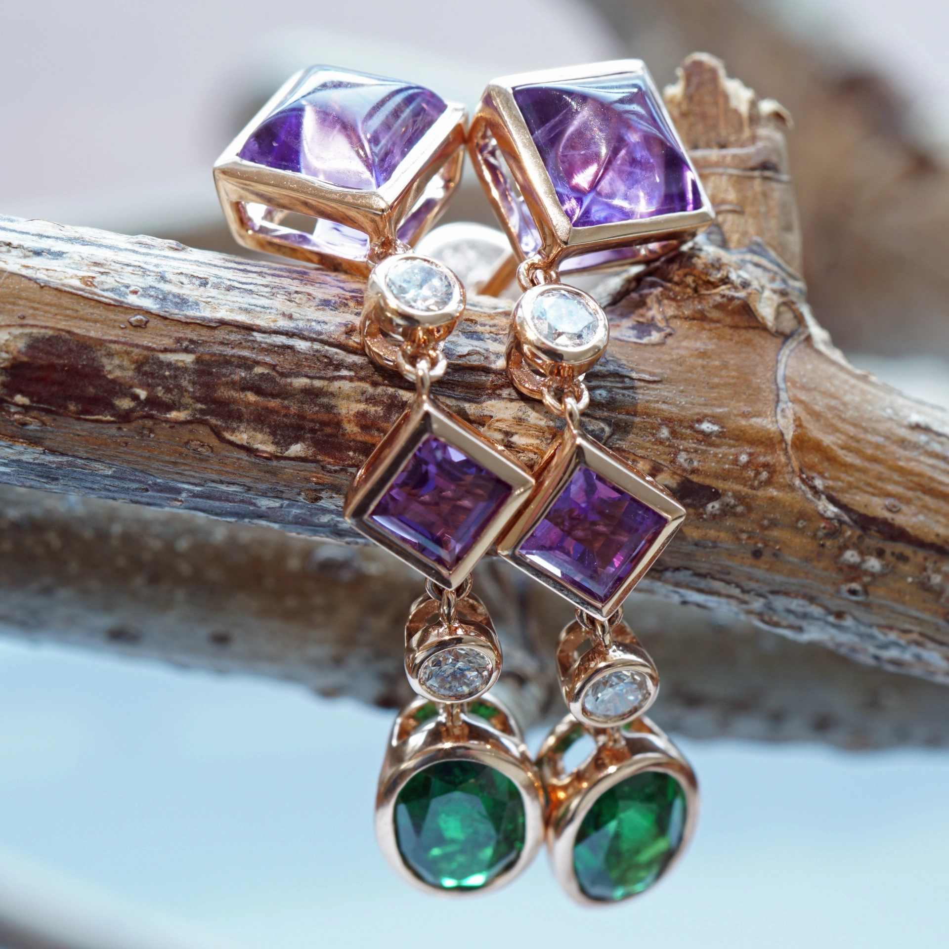 Amethyst Diopsid Brillant Ohrhänger  750er Rosegold ... Dragonia Colors