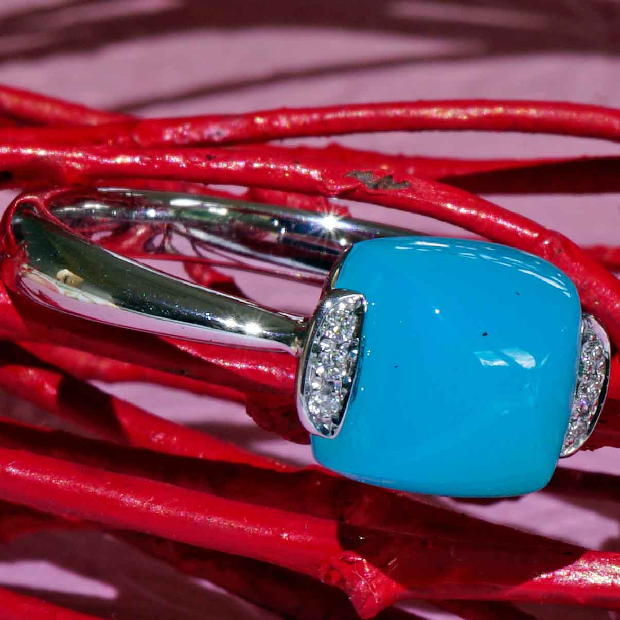 Paraibafarbener Achat Brillant Ring 750er Weissgold sweety Kombinationsring einfach lässig