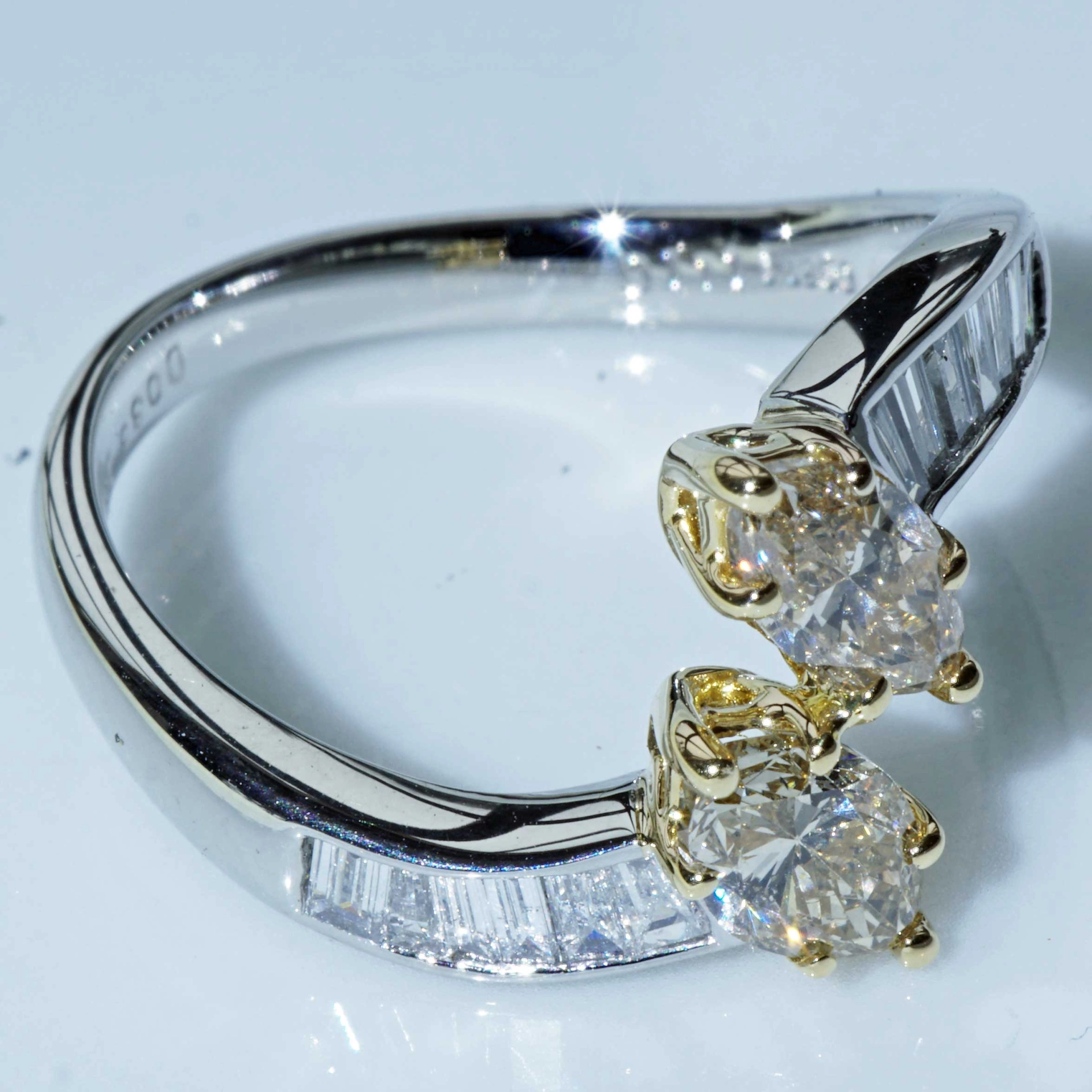 Diamant Marquise Ring 900 Platin 750er Gelbgold 1.11 ct 0.36 ct exklusiv und hochwertig