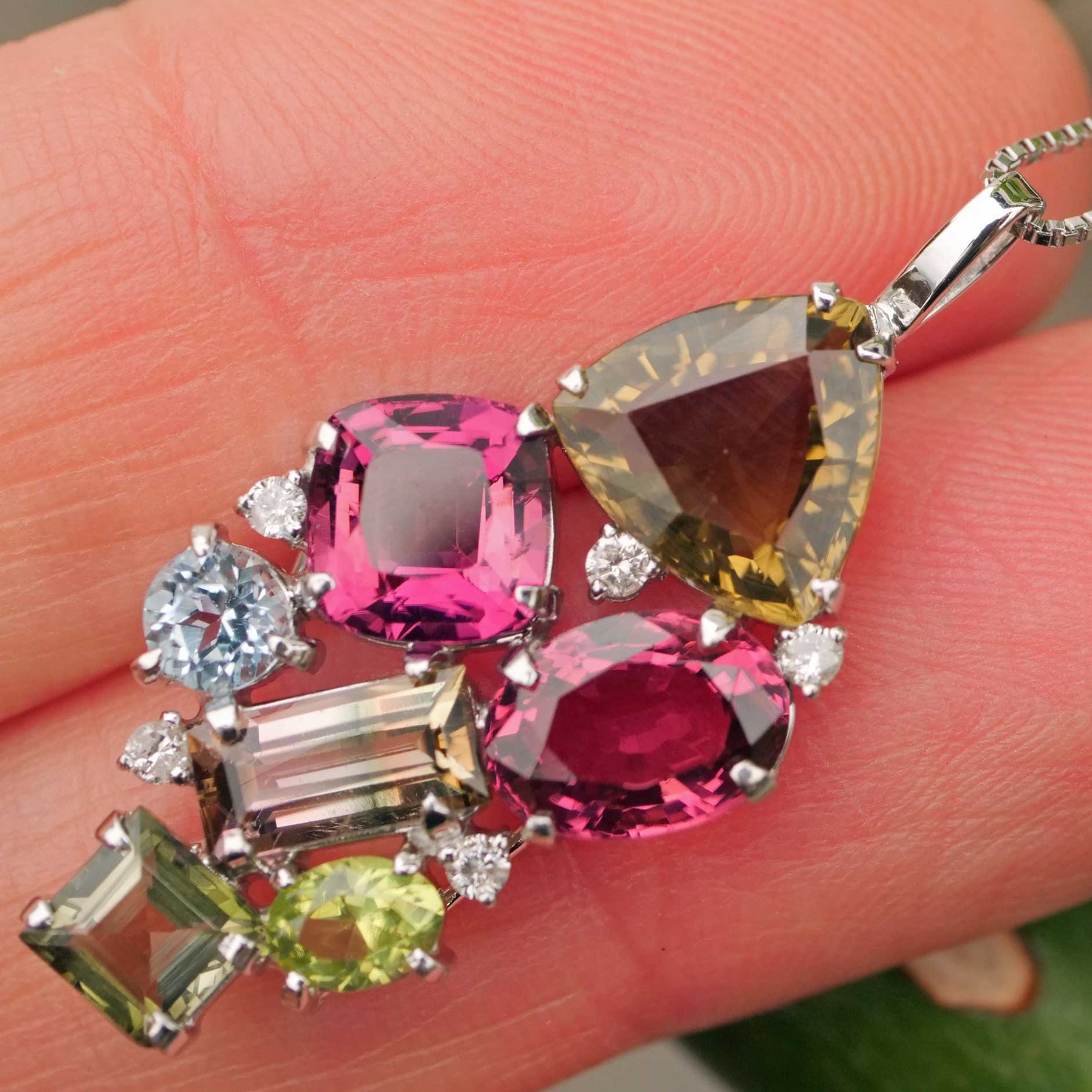 Turmalin Brillant Anhänger 750er Weissgold...seltene Farben...pink, bicolor, gelb total 7 ct