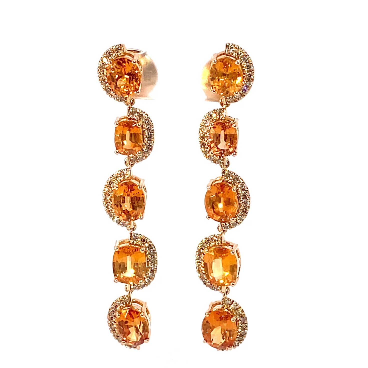 Seltene Mandarin Granat Brillant Chandelier Ohrhänger  750er Rosegold 14.85 ct 0.76 ct Ausnahmefarbe Fanta Orange