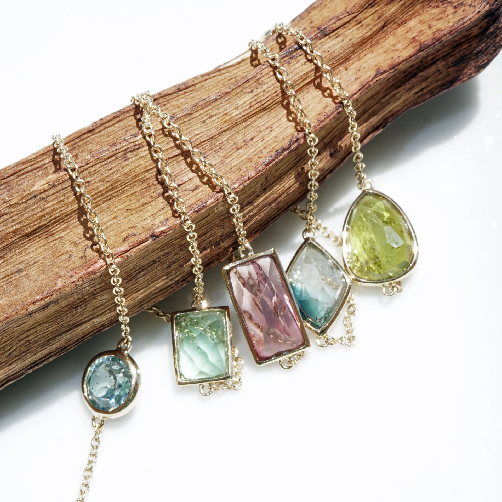 kette-turmalin-zirkon-brillant-gelbgold-SON02277 Turmalin Zirkon Brillant Collier 585er Gelbgold Confetti Style....9.50 ct und 0.20 ct TW VS