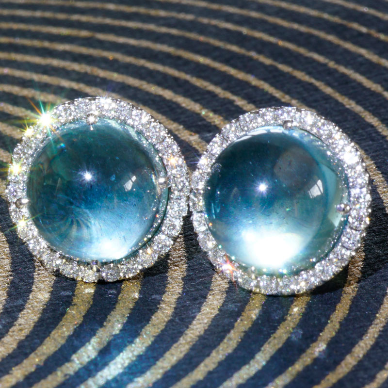 Blautopas Brillant Ohrstecker  750er Weissgold..Lightblue Bubble..13 mm Durchmesser 