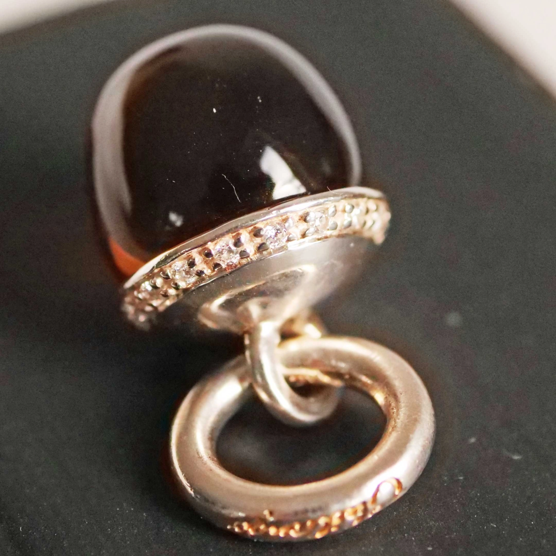 Original Chilango Anhänger Shrine in Drop Form Whisky Quarz mit weissen Zirkon 925 Silber