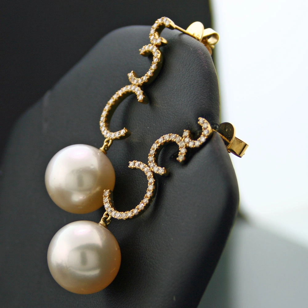 Brillant-Südsee-Ohrstecker, 750/-GG.