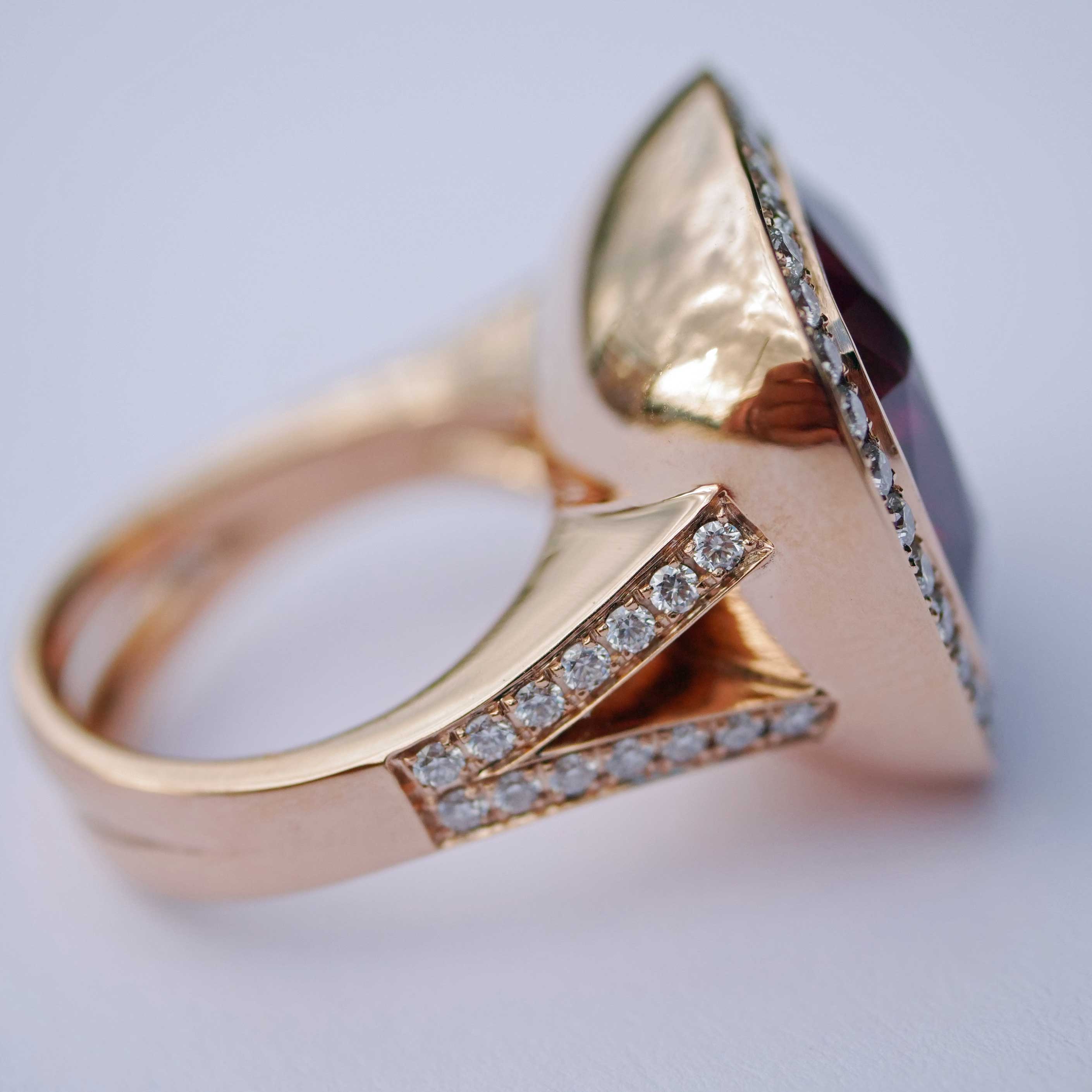 Rubellit Brillant Ring der Extraklasse AAA+  23.10 ct Afghanistan  rot-pink unglaubliche Leuchtkraft 750er Rosegold