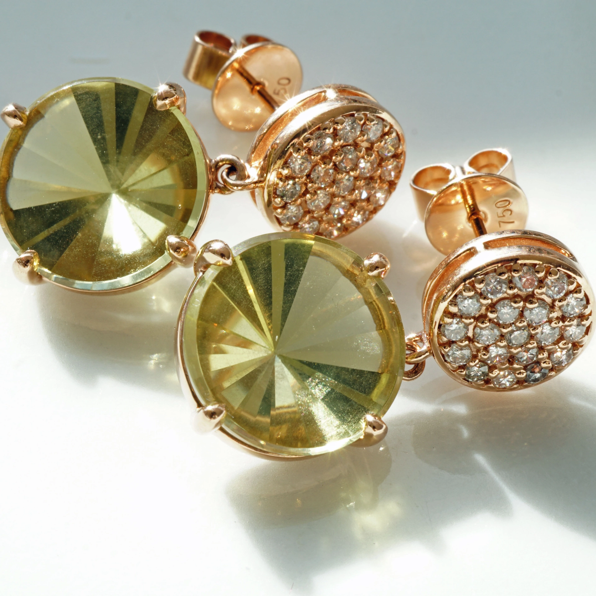 Lemoncitrin Brillant Ohrstecker 750er Rosegold Mastercut...grandioser Strahlenschliff