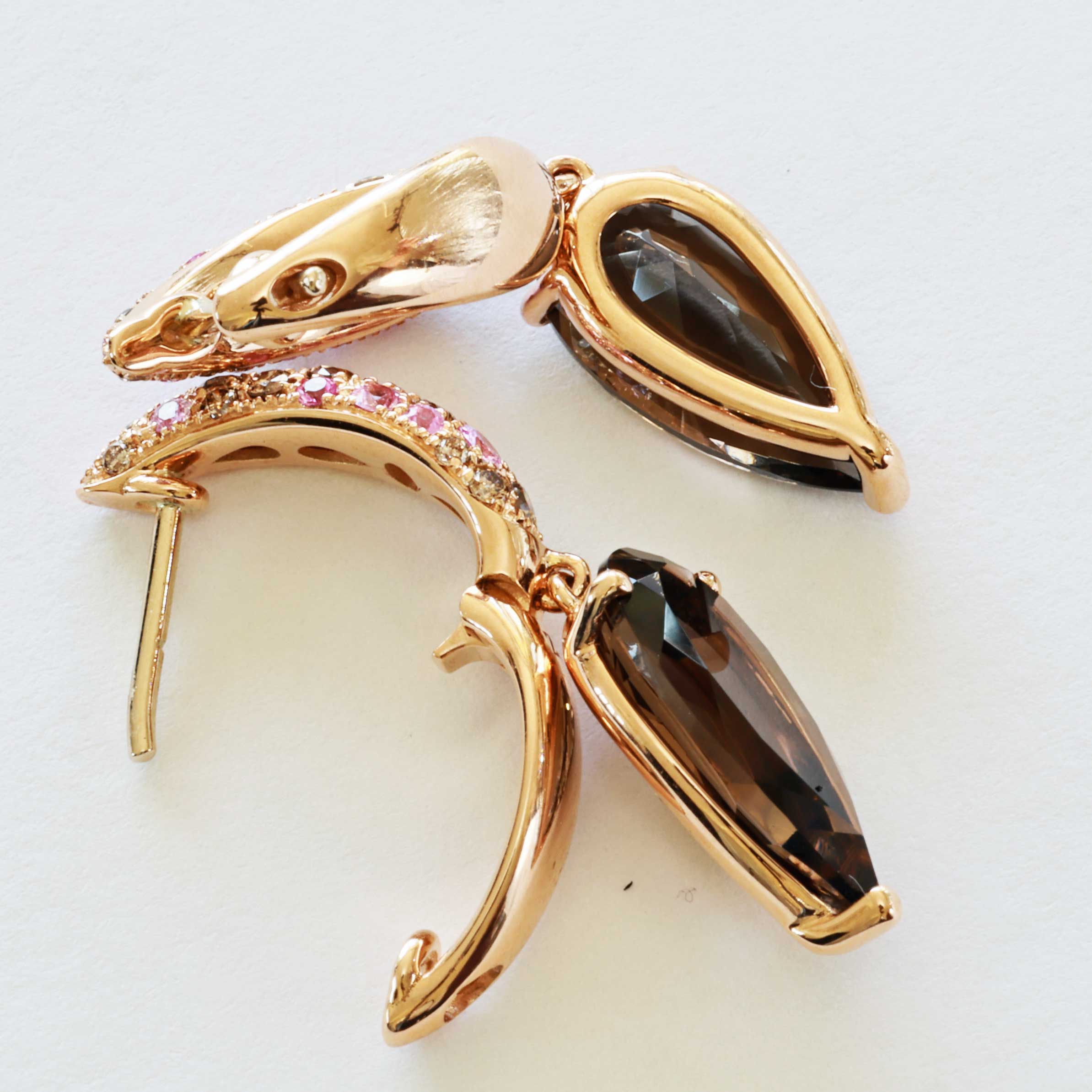Saphir Rauchquarz Brillant Ohrhänger 750er Rosegold...edle Kombination.. in rosa und mocca 6 ct 0.51 ct 