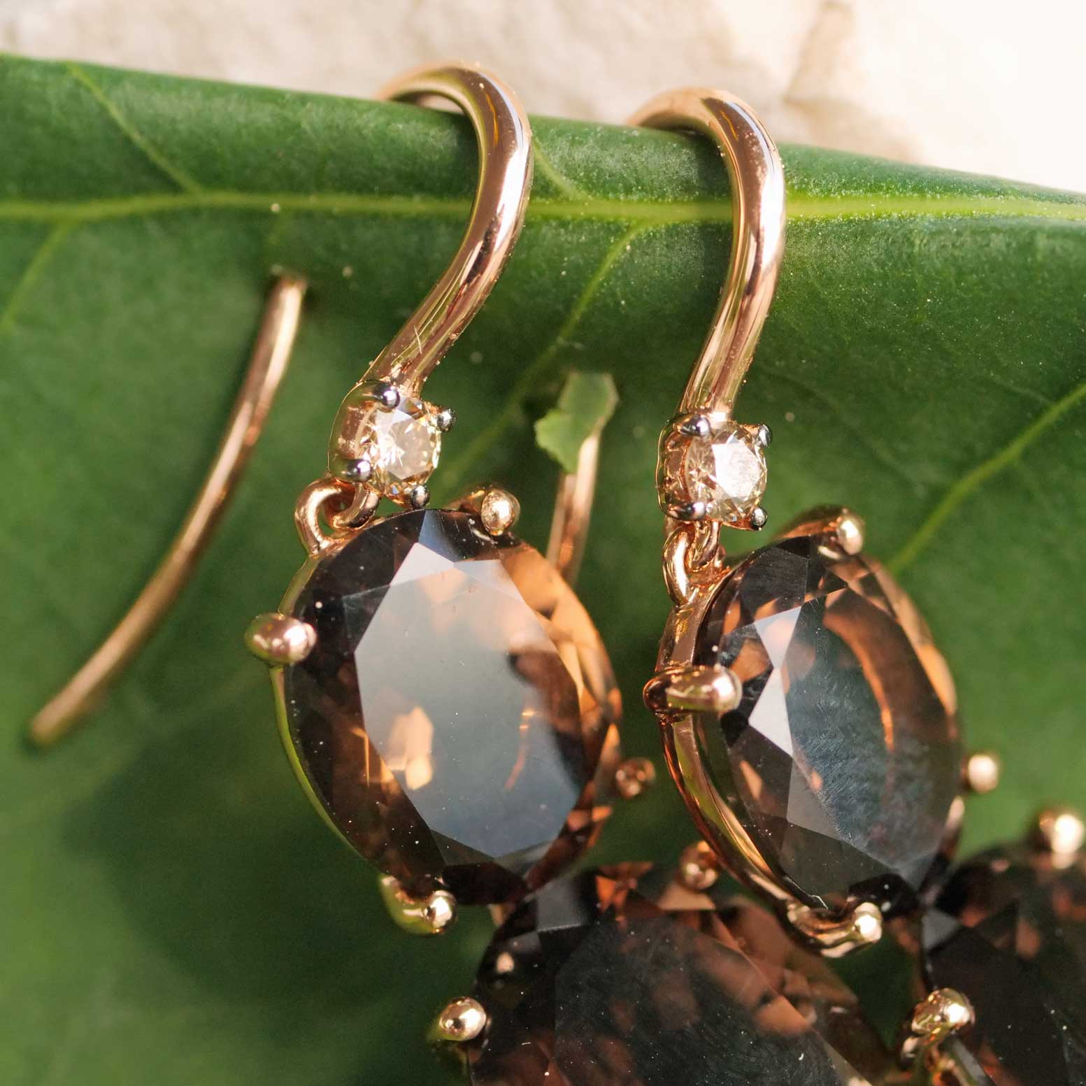 Ohrhänger Rauchquarz Brillant 15 ct 0.10 ct 750er Rosegold, so edel und verzaubern den Tag 