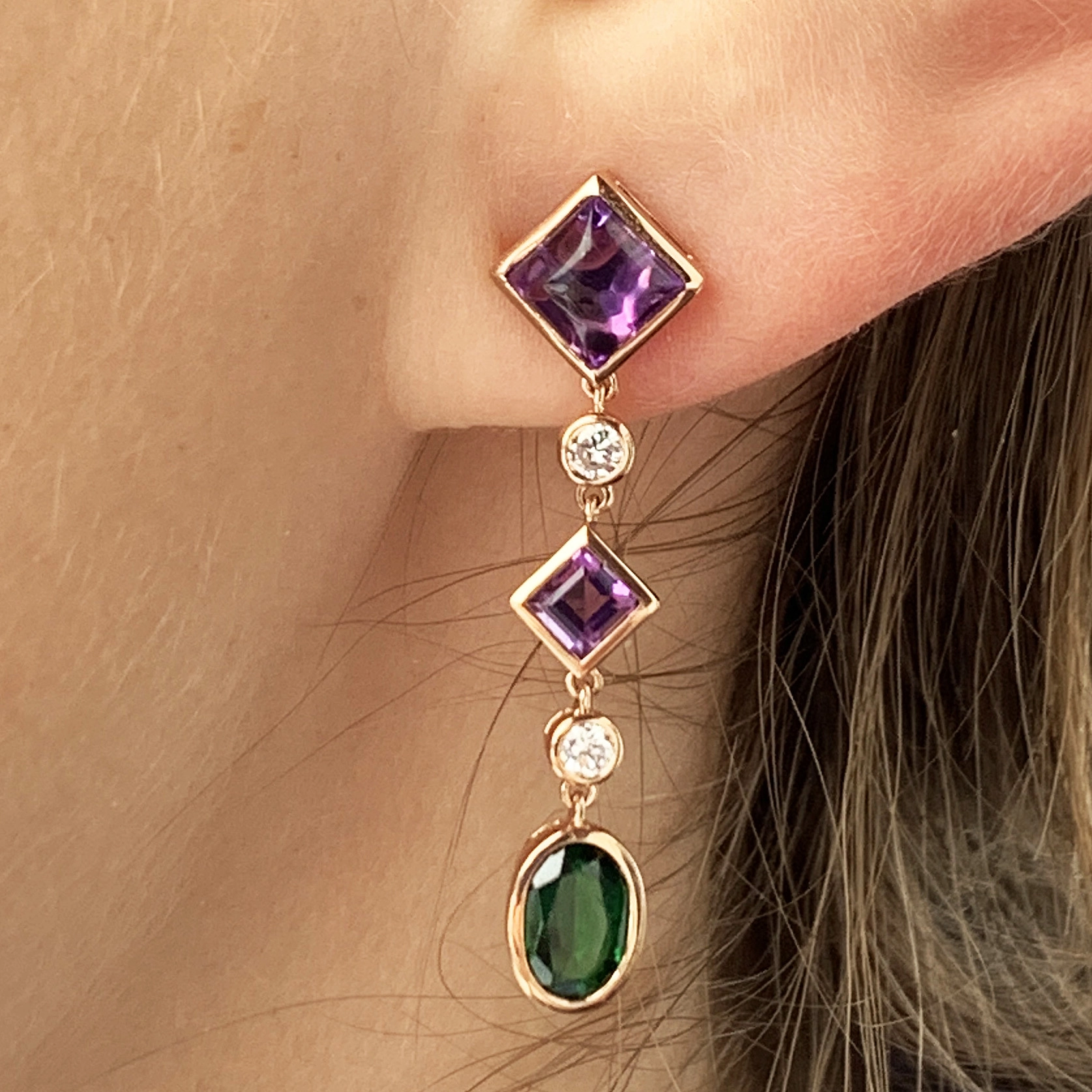 Amethyst Diopsid Brillant Ohrhänger  750er Rosegold ... Dragonia Colors