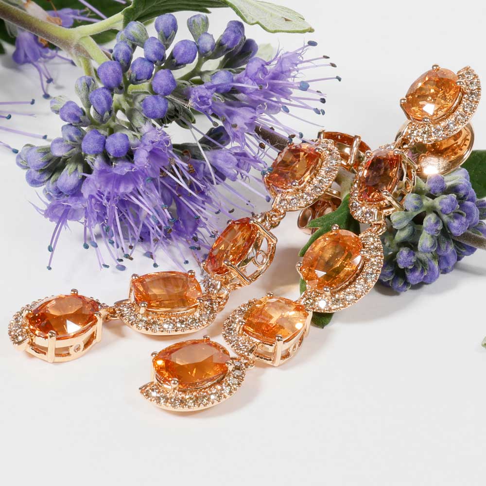 Fanta Mandarin Granat Brillant Chandelier Ohrhänger 750er Rosegold 14.85 ct 0.76 ct Ausnahmefarbe Fanta Orange