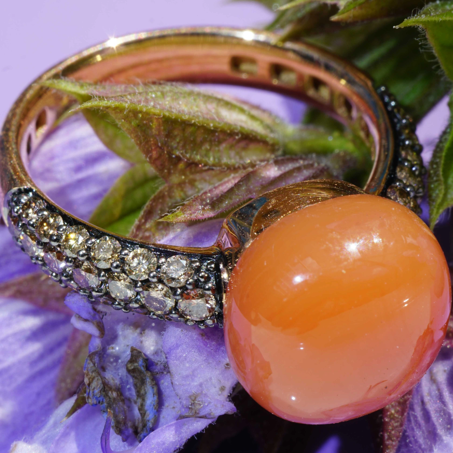 Mondstein Brillant Ring 750er Rosegold 7.30 ct 0.68 ct..elegante Winter Farben..liquid Impressions..