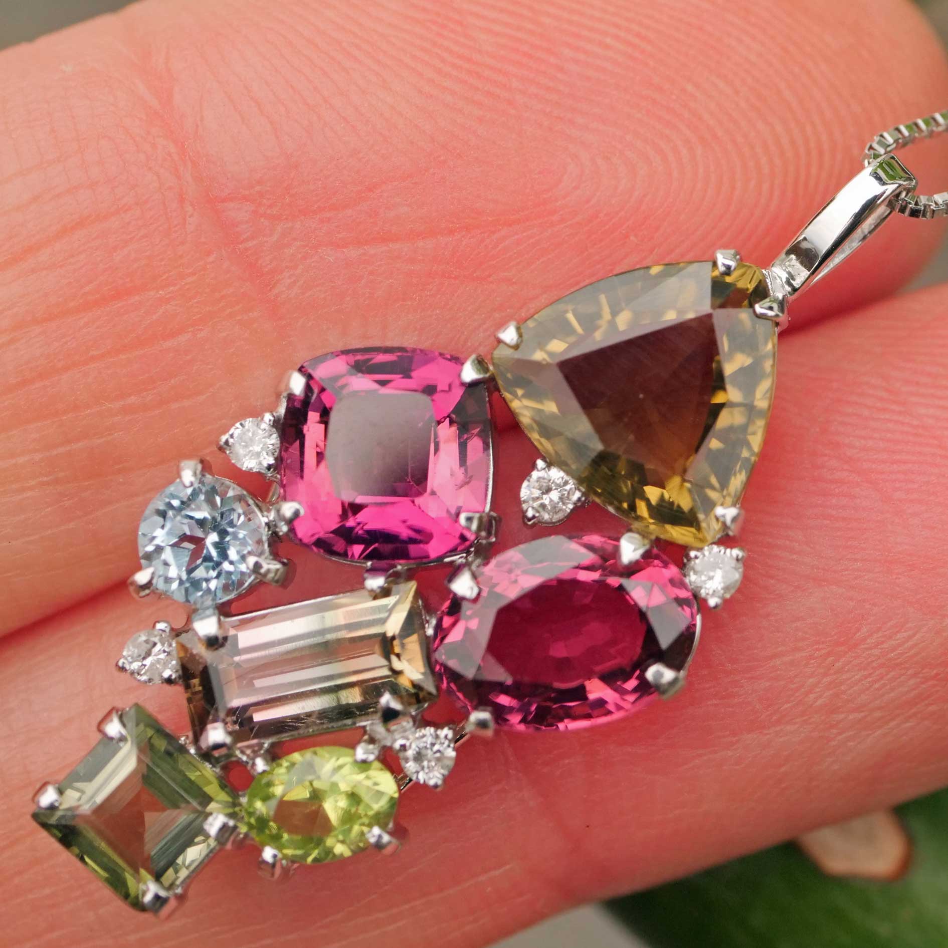 Turmalin Brillant Anhänger 750er Weissgold...seltene Farben...pink, bicolor, gelb total 7 ct