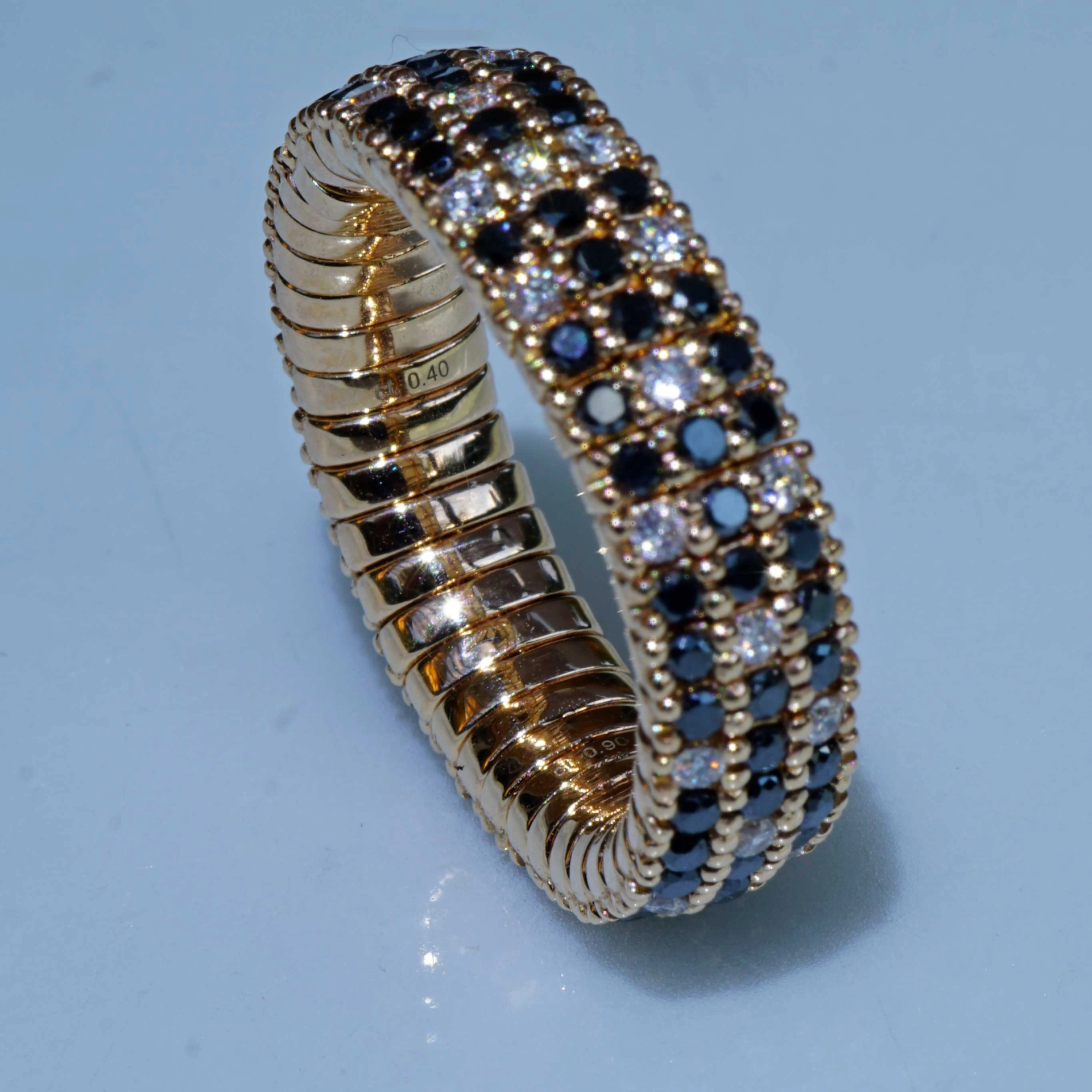 Brillant Ring dreireihig Magic flexibel schwarz weiss 0.90 ct 0.40 ct TW SI Silhouette Schmuck