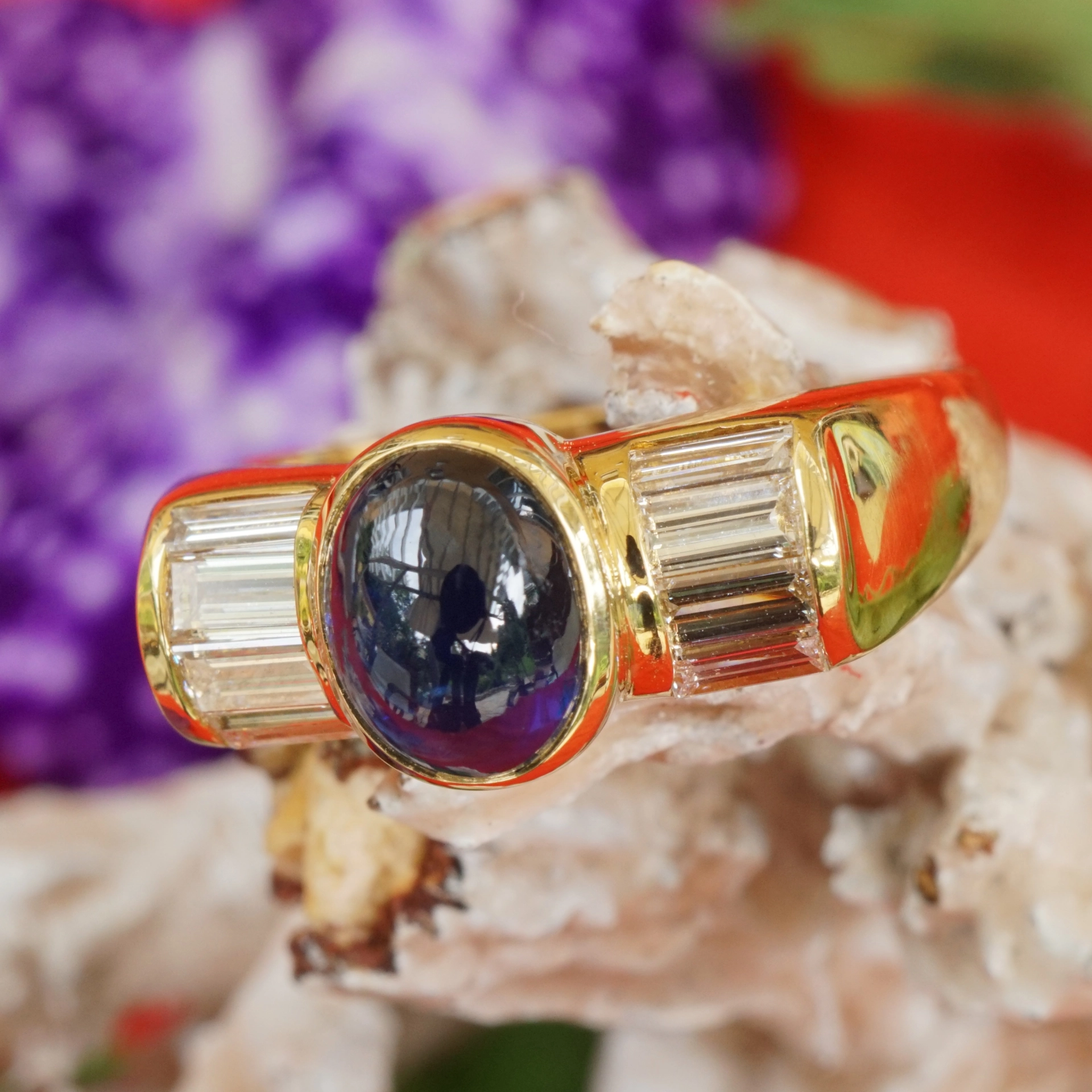 Saphir Diamant Ring hochwertig 750er Gelbgold Beste Edelsteinqualität!