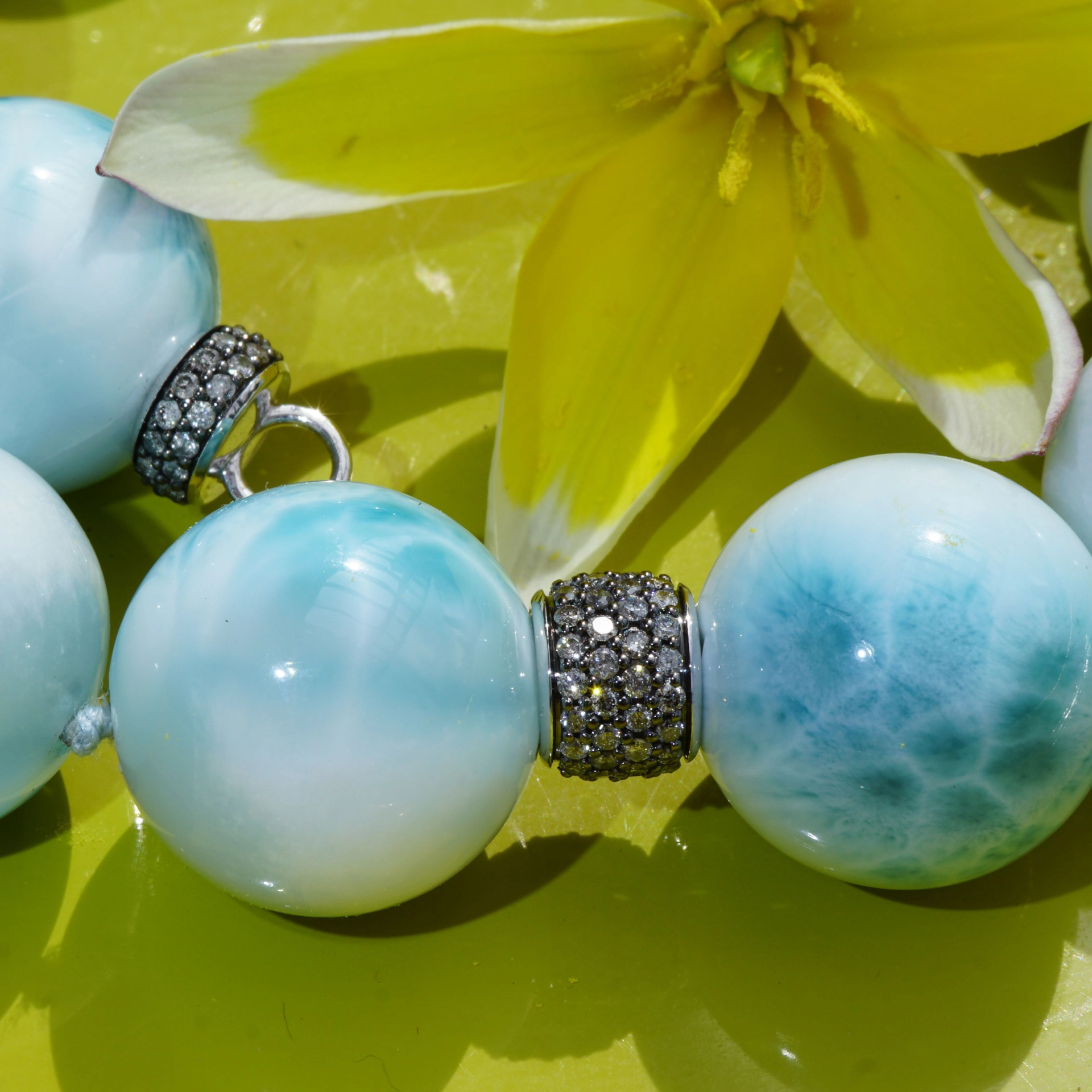 Larimar Brillant Collier 750er Weissgold..ein gigantisches Collier...20 mm Kugeln in AAA