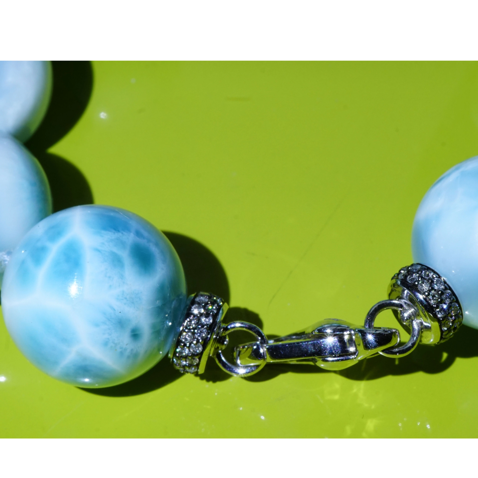Larimar Brillant Armband 750er Weissgold..eine blau-weisse bewolkte Versuchung...20 mm Kugeln in AAA