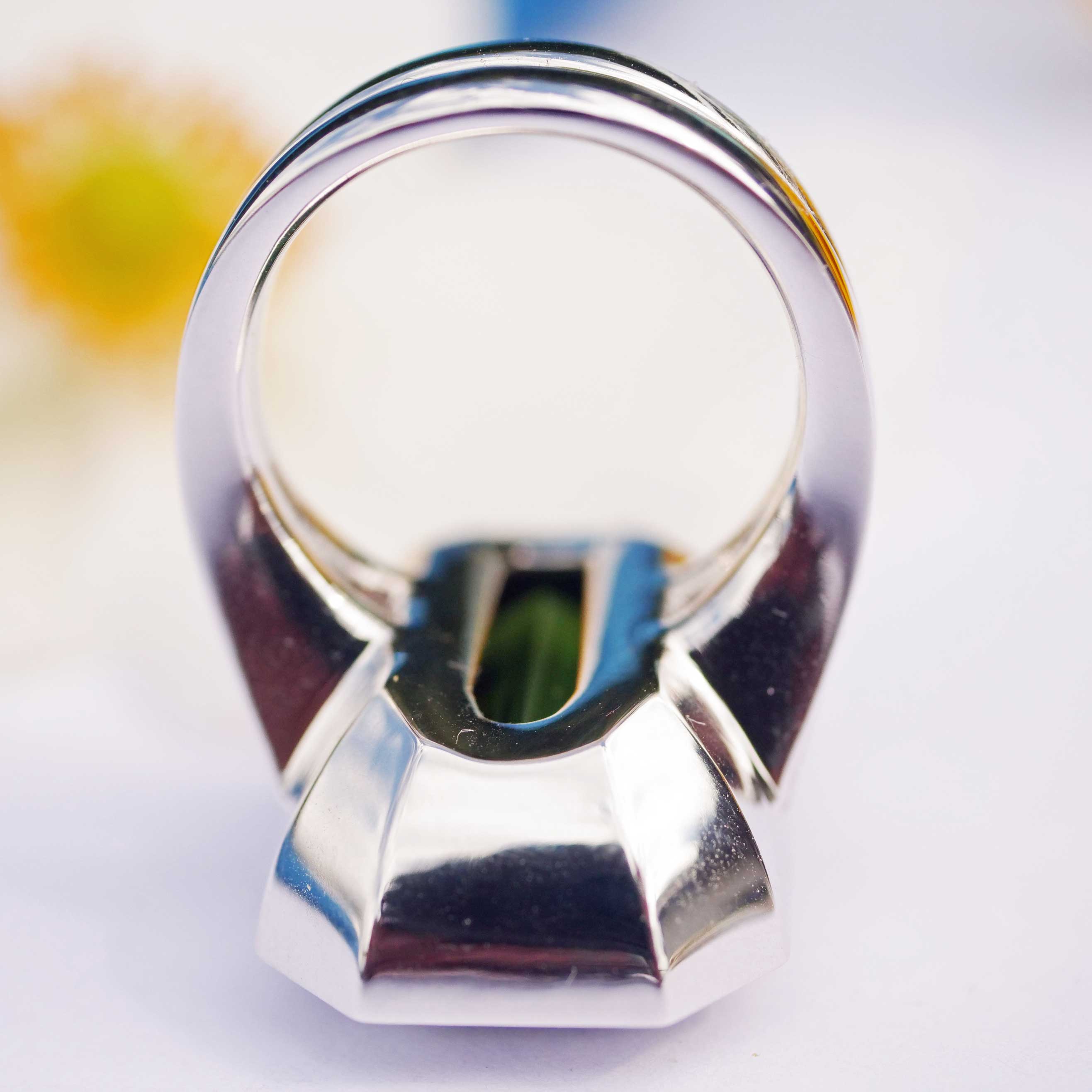 Statement Ring mit Brillanten und Turmalin Grün Augenrein aus Afghanistan 19.80 ct Investment Edelstein sehr feine Farbe 