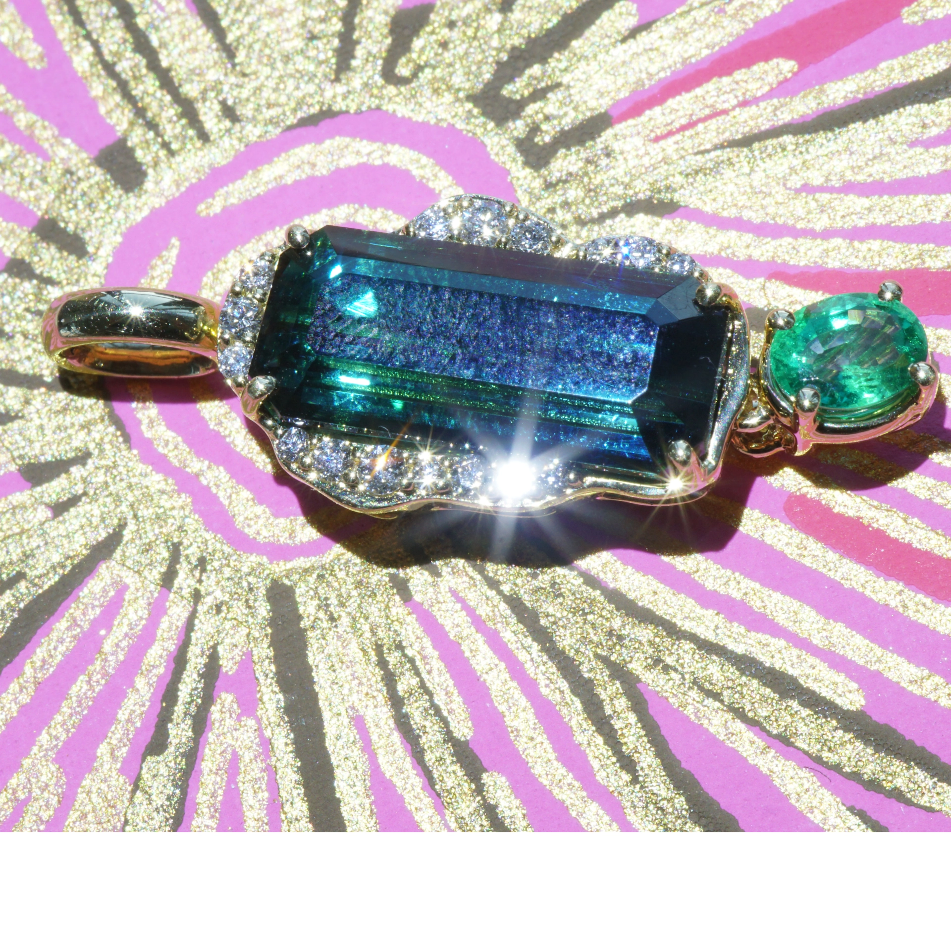 Turmalin Smaragd Anhänger 750er Gelbgold bicolor petrolblau-grün aus Afghanistan 5.30 ct ct
