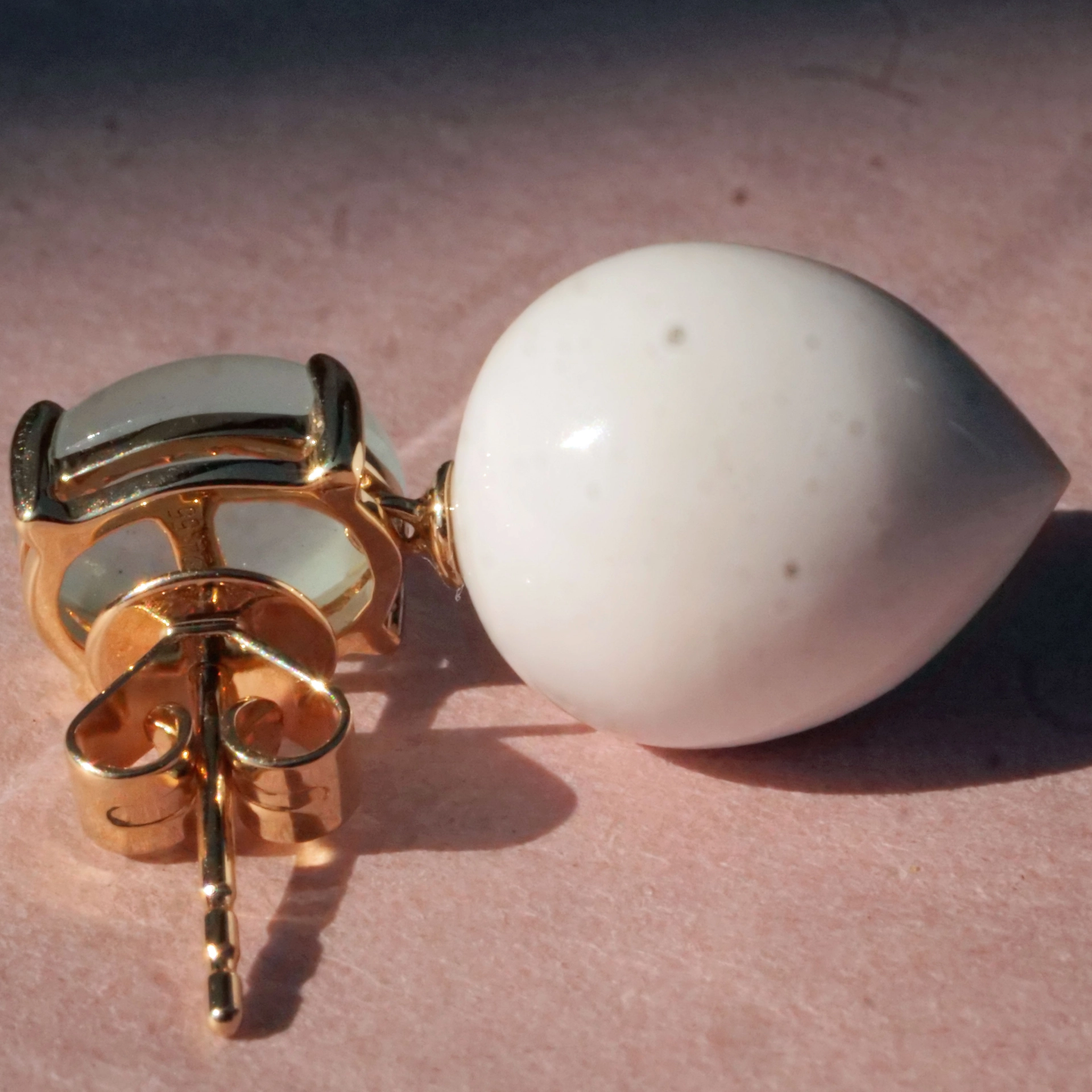 Cacholong Aquamarin Ohrhänger 585er Gelbgold...Himmelblau und Schneeweiss