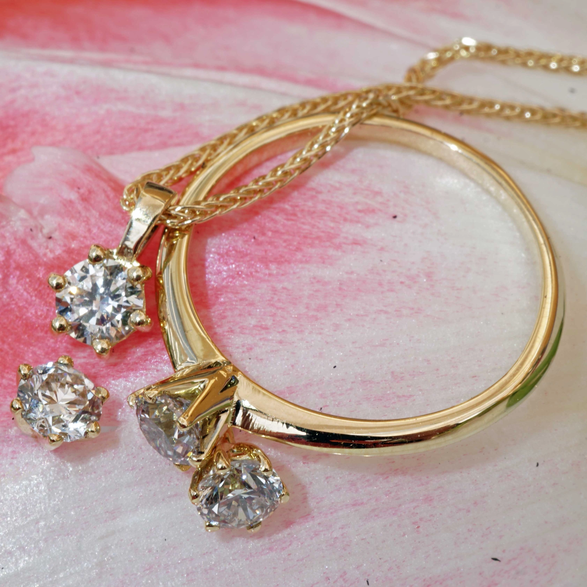 Brillant Ring Anhänger Ohrstecker 750er Gelbgold Set 1.20 ct Getönt VS Silhouette Schmuck