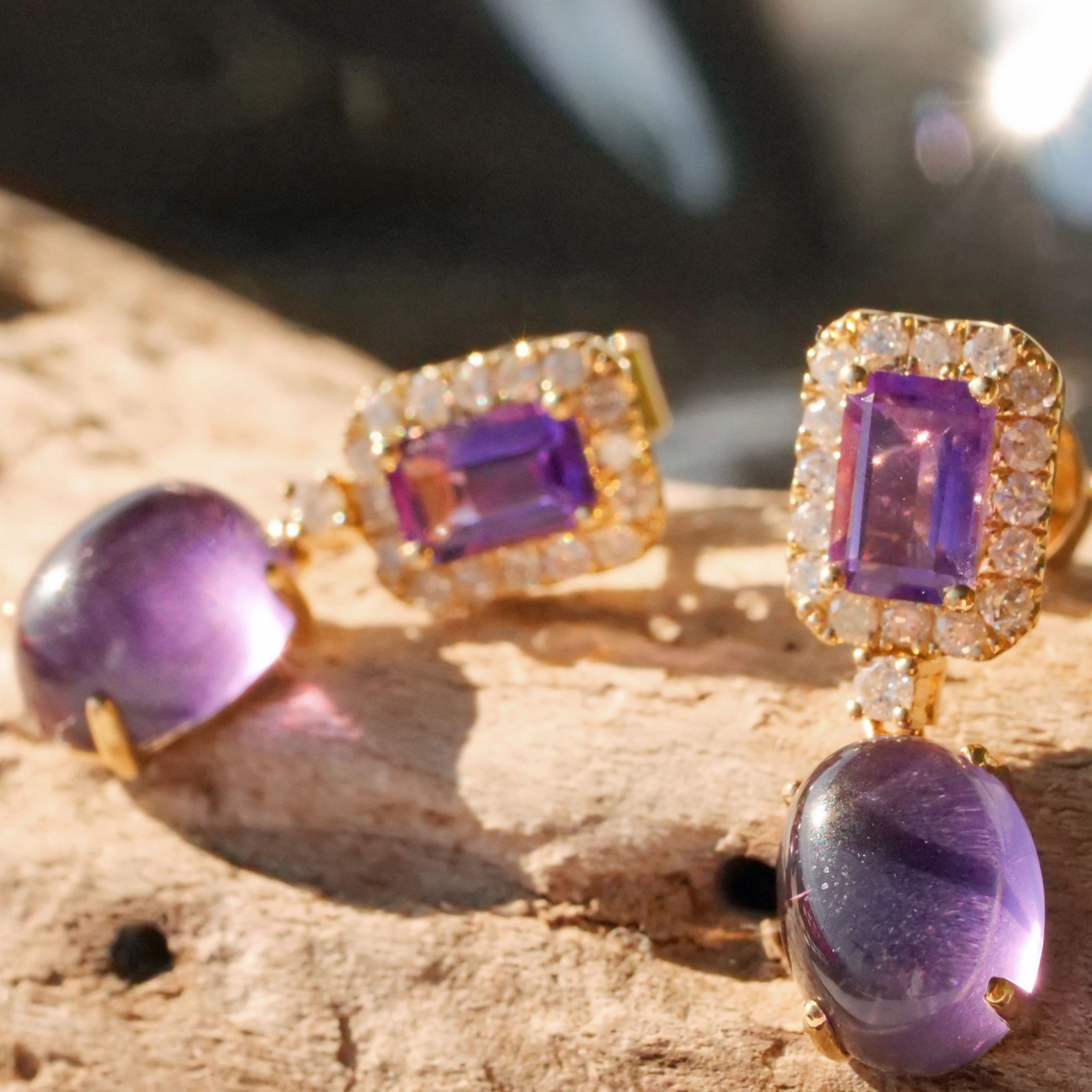 Amethyst Brillant Ohrhänger 750er Gelbgold 4.60 ct 0.40 ct...die Farbe Lila zum Verlieben