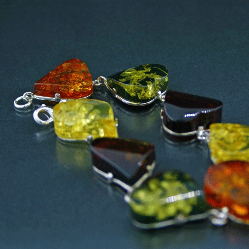 Armband mit Bernsteinen im Herzschliff 925er Sterlingsilber