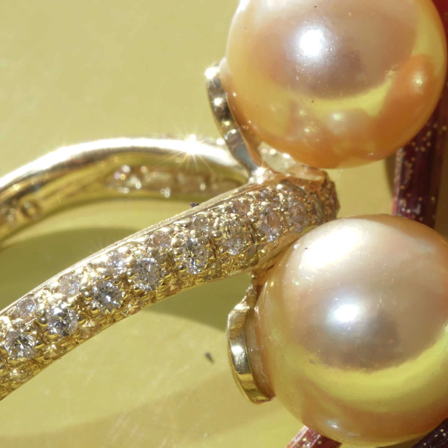 Südsee Zuchtperl Brillant Ring in 750er Gelbgold 0.51 ct 9.3/9.6 mm D. goldfarben feiner Lüster