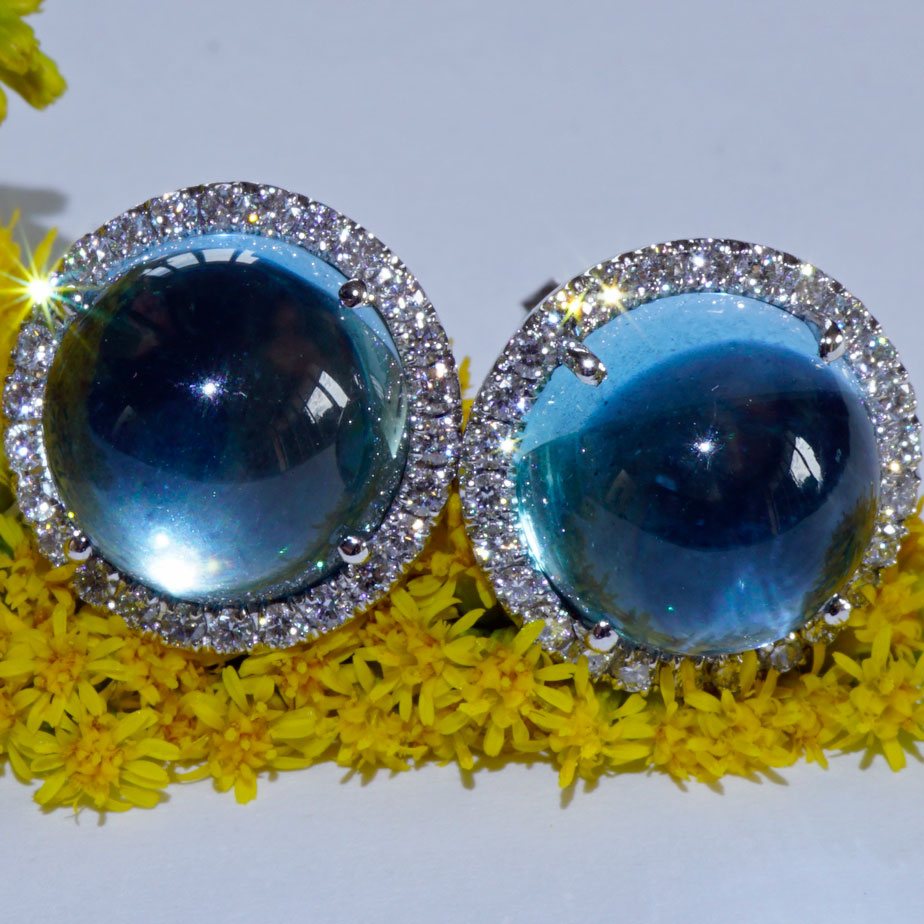 Blautopas Brillant Ohrstecker  750er Weissgold..Lightblue Bubble..13 mm Durchmesser 