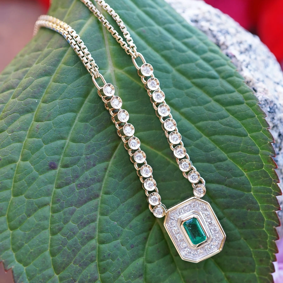 Smaragd Brillant Collier 750er Gelbgold Platin...super elegant..0.58 ct W SI