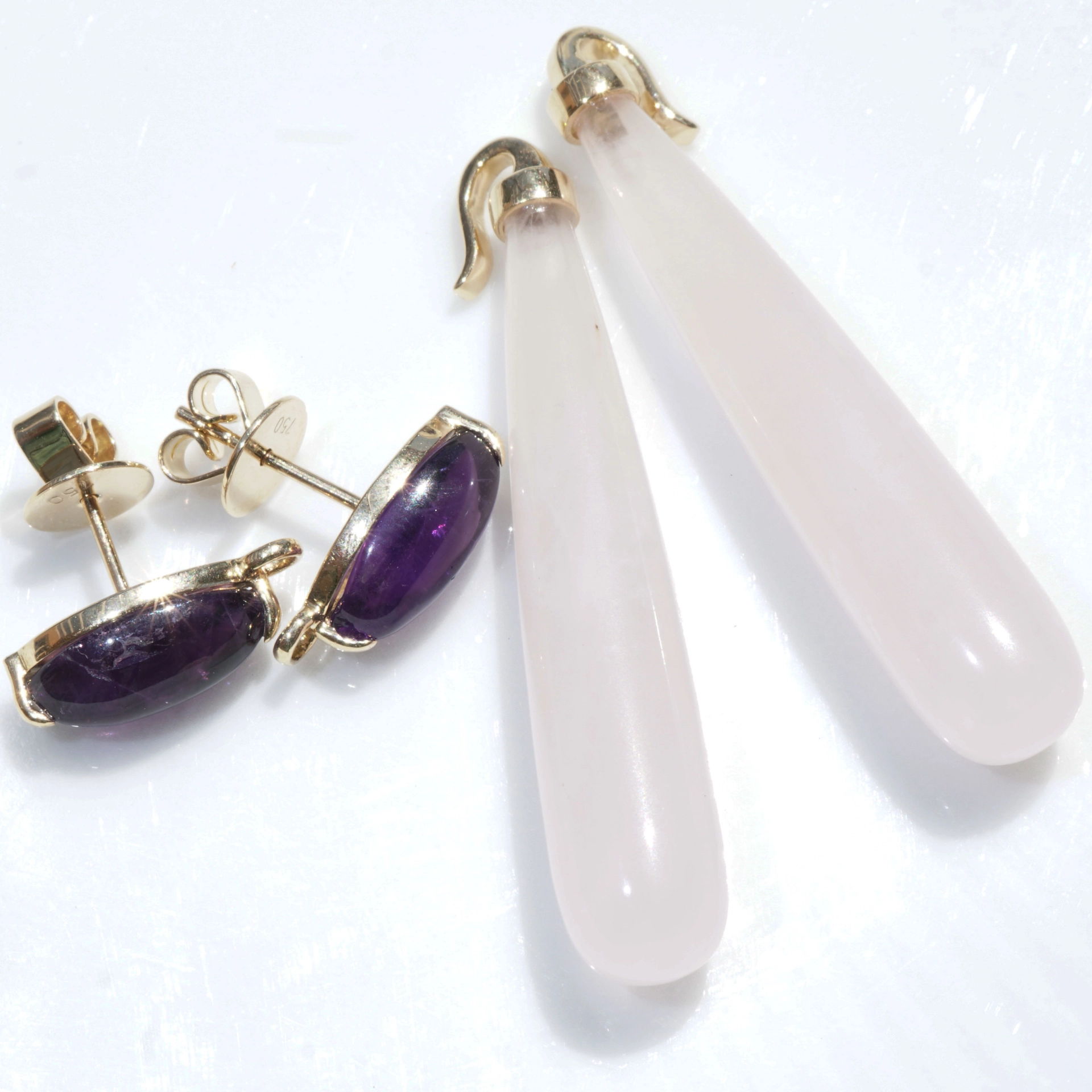 Rosenquarz Amethyst Ohrhänger 750er Gelbgold...pink-violette Versuchung...aushängbare Pampel