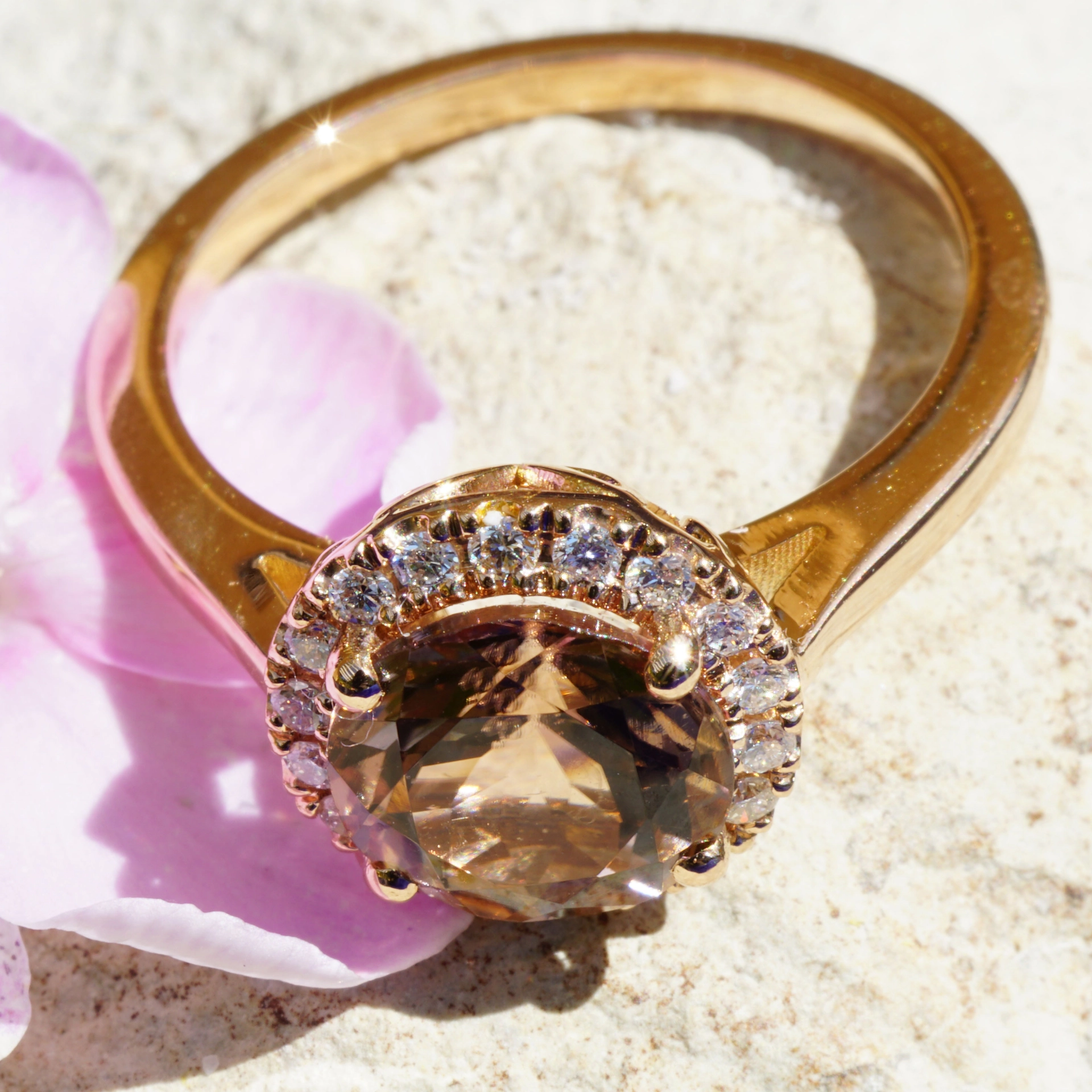 Turmalin Brillant Ring 750er Rosegold 1.90 0.18 ct designed in Valenza rose-cognac AAA