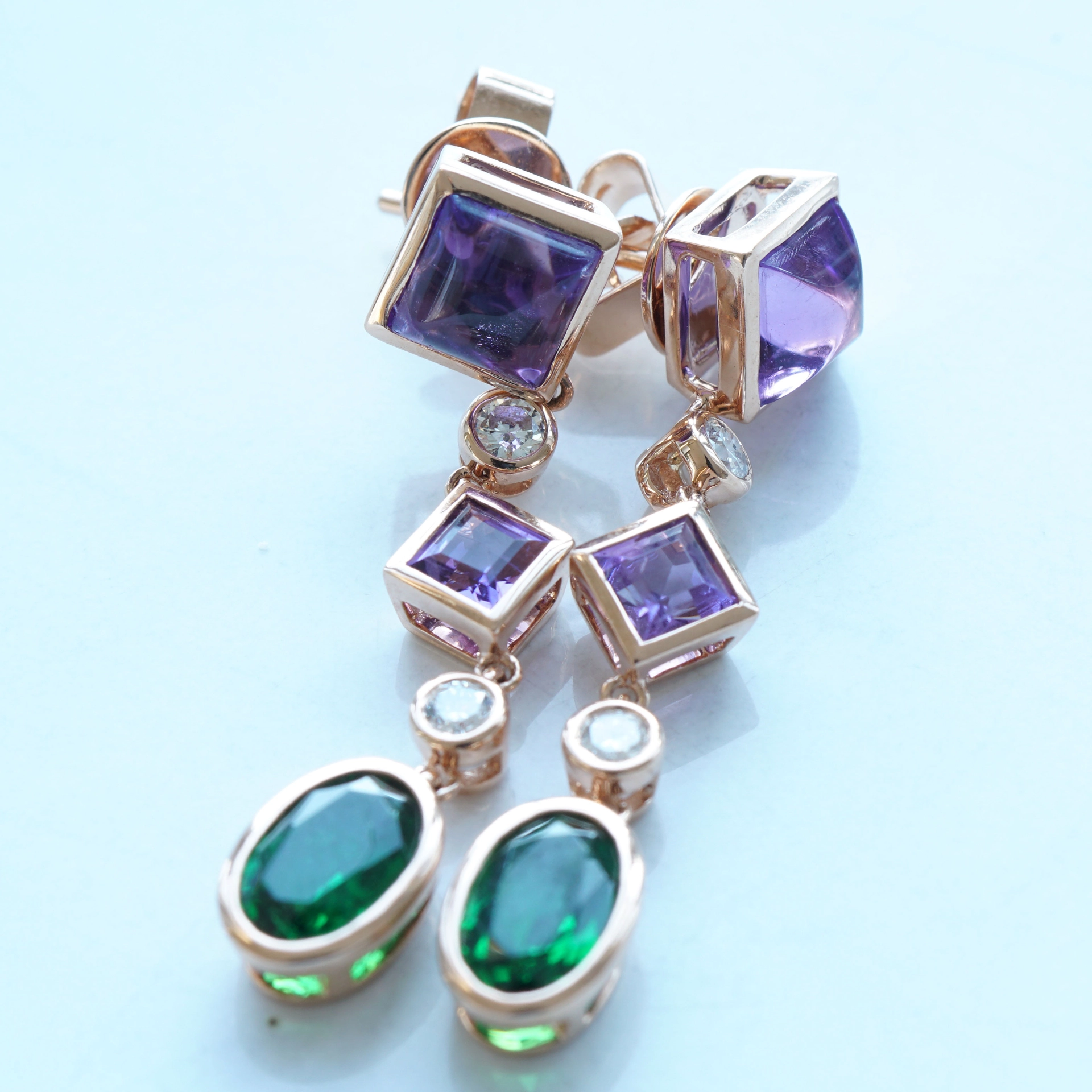 Amethyst Diopsid Brillant Ohrhänger  750er Rosegold ... Dragonia Colors